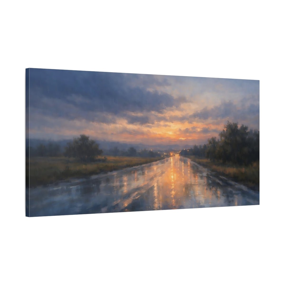 Nature Rainy Road Orange And Blue - Canvas Wall Art Print - YesArtYes
