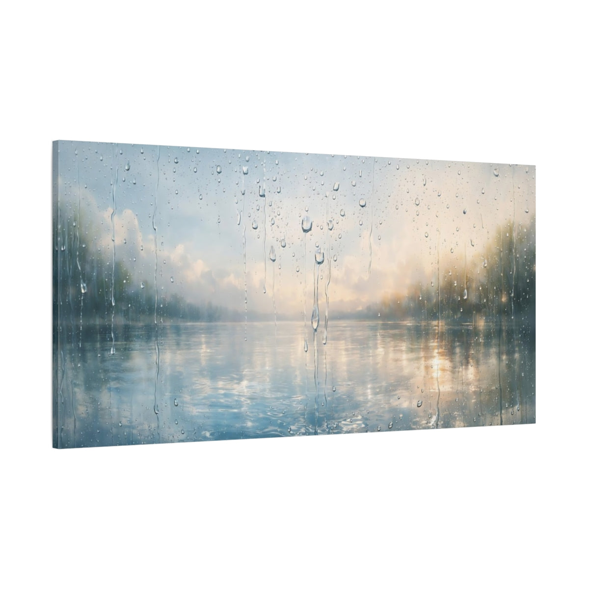 Main Mockup. Nature Rainy Window Rainy Lake View shown as stretched canvas wall art