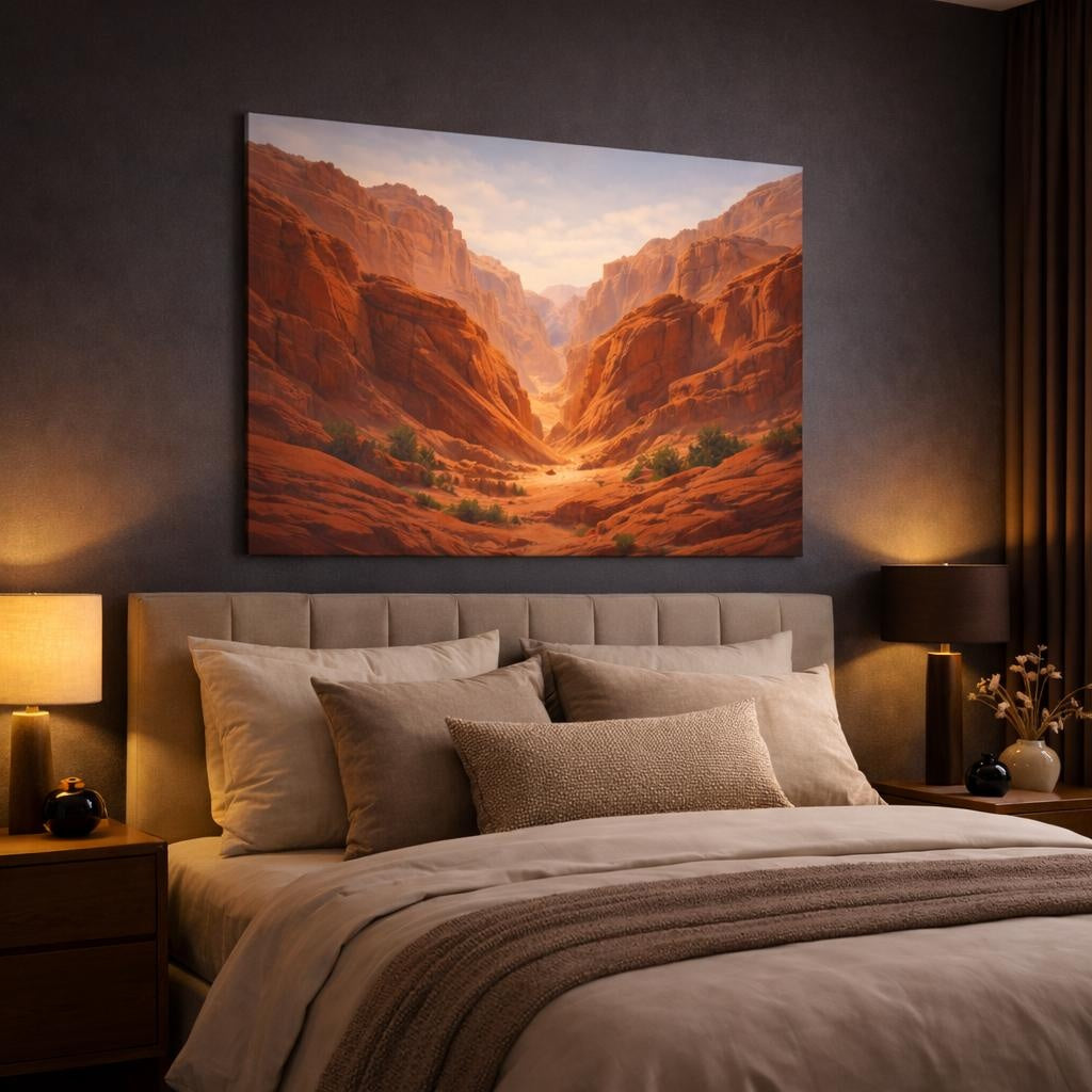 Nature Red Canyon shown as canvas wall art in a luxury bedroom