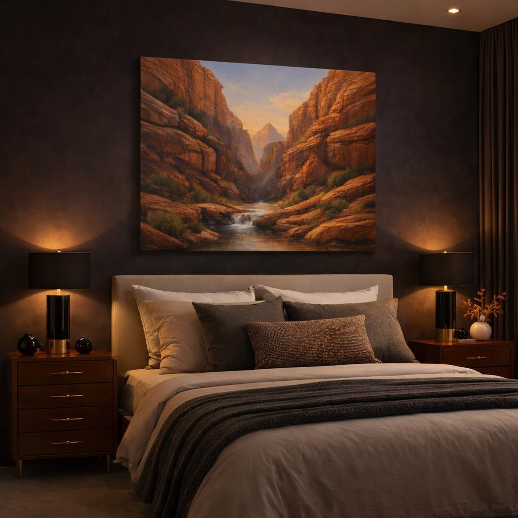 Nature Red Canyon shown as canvas wall art in a luxury bedroom