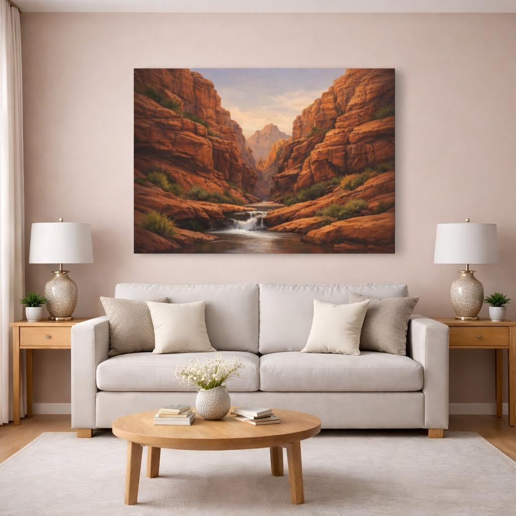 Nature Red Canyon shown as canvas wall art in a modern living room