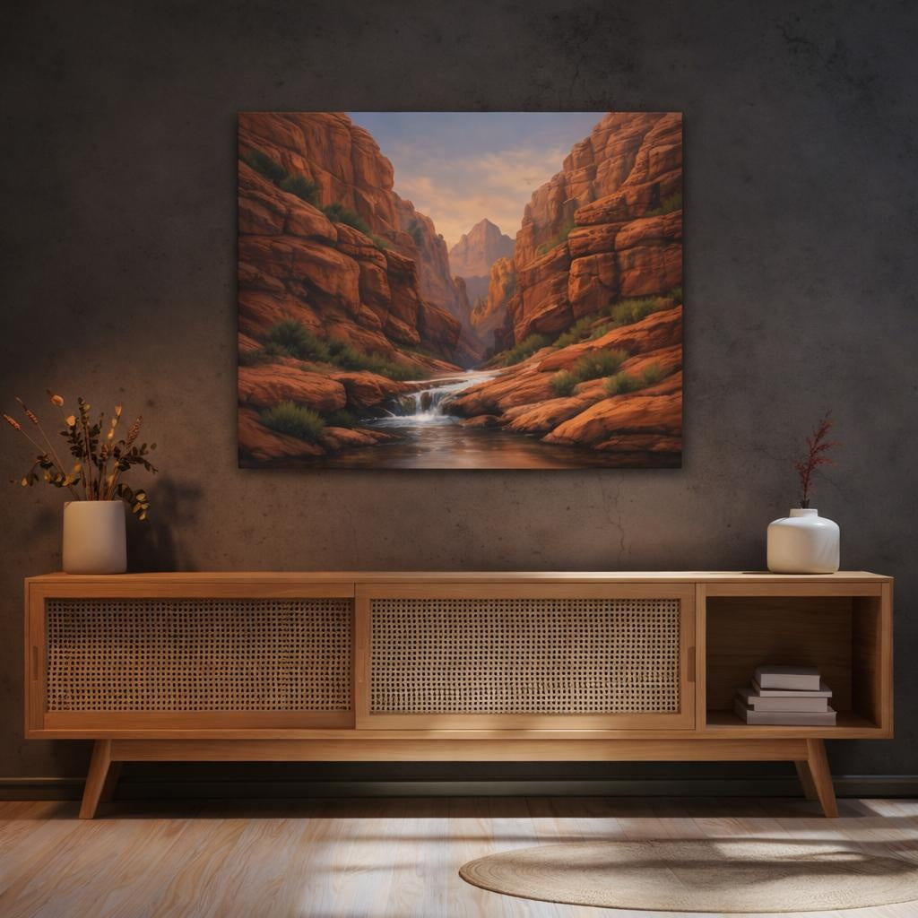 Nature Red Canyon shown as canvas wall art in a refined dining room