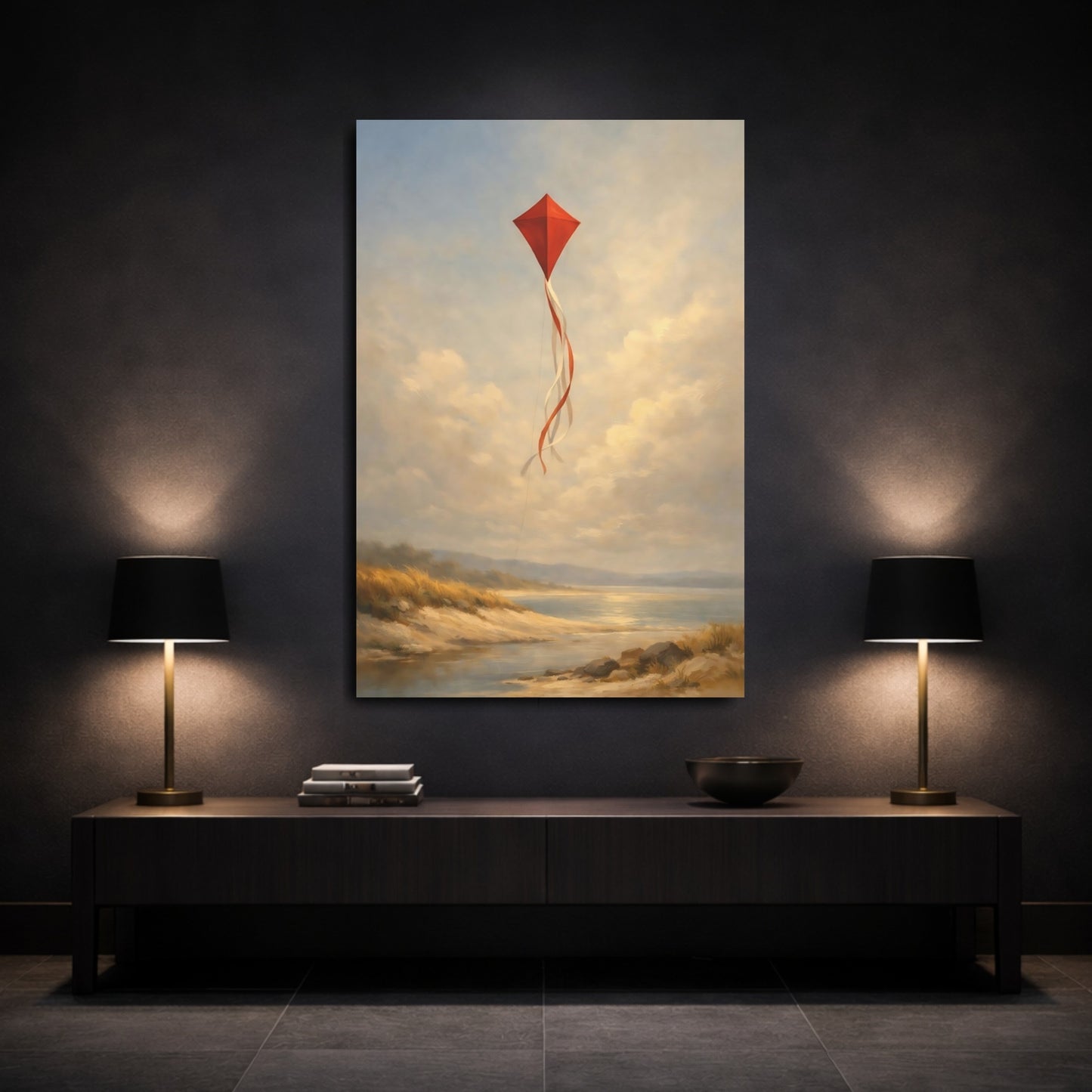 Mockup 2. Nature Red Kite Red Kite Beach shown as stretched canvas wall art