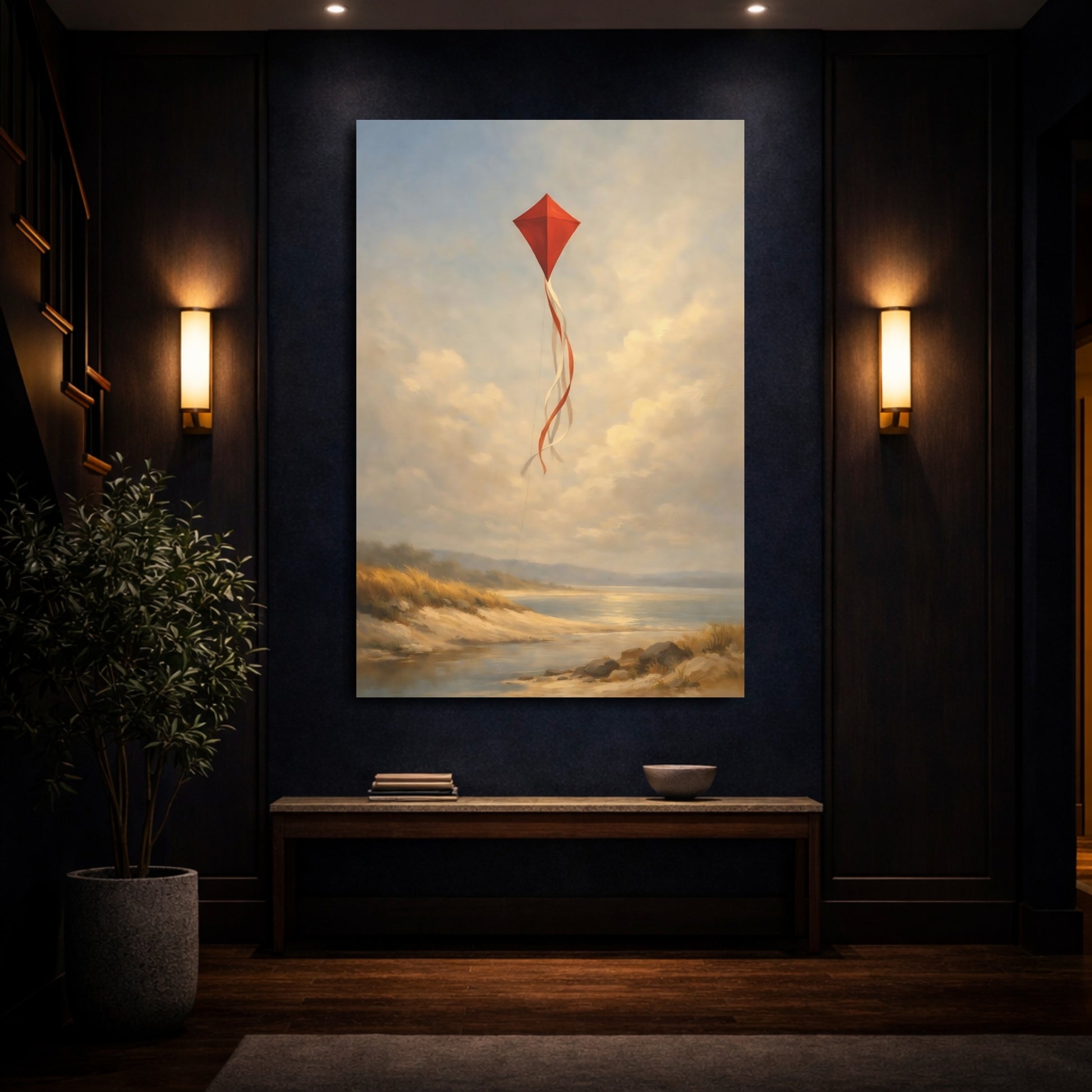 Mockup 3. Nature Red Kite Red Kite Beach shown as stretched canvas wall art