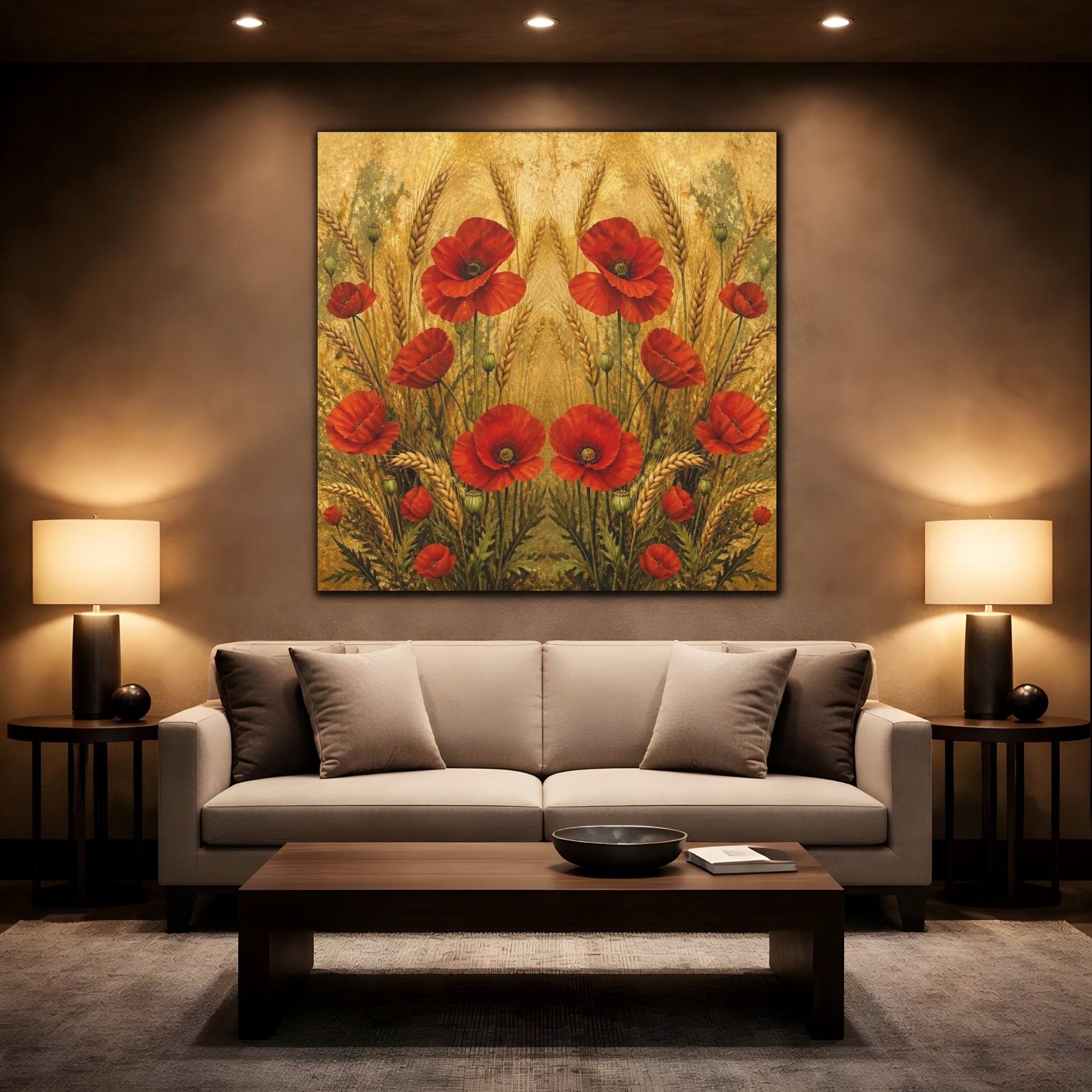 Mockup 2. Nature Red Poppies shown as canvas print