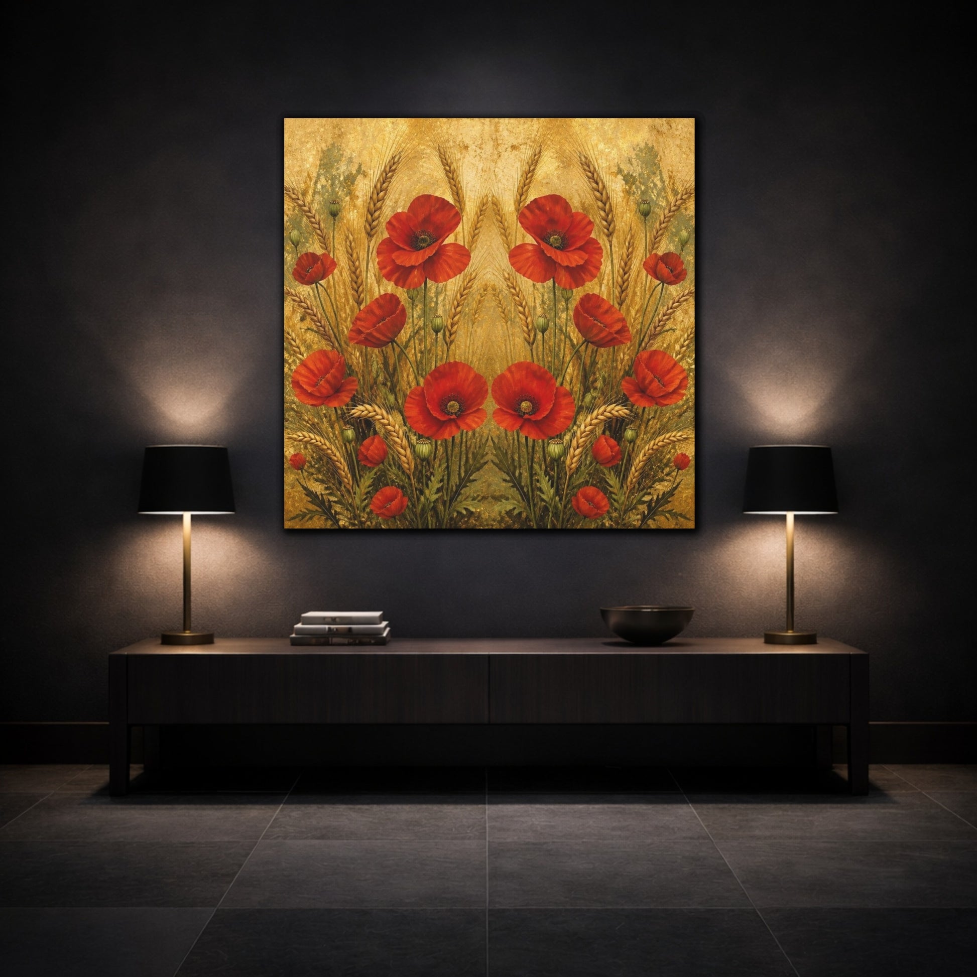 Mockup 3. Nature Red Poppies shown as canvas print