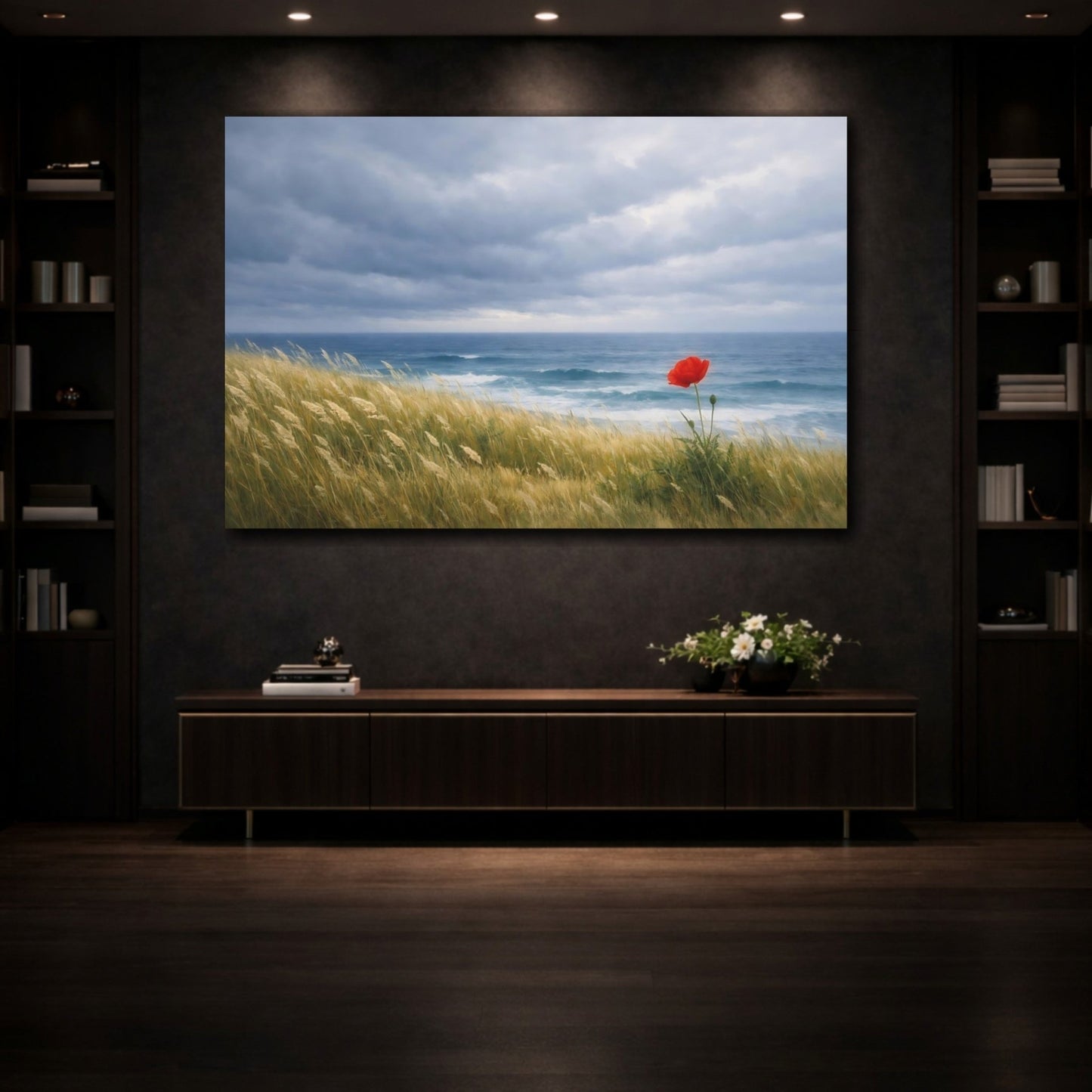 Nature Red Poppy Seascape - Canvas Wall Art Print - YesArtYes