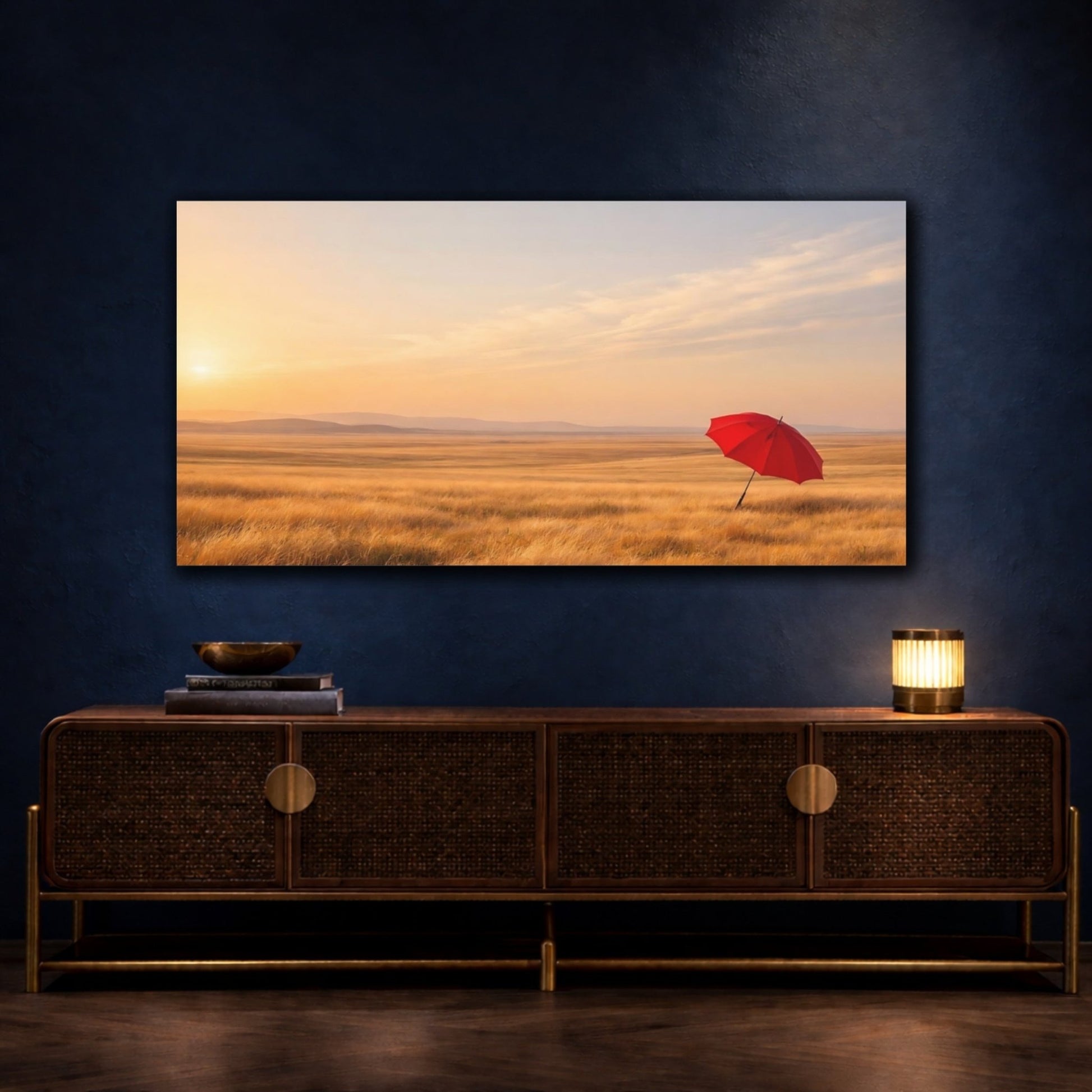Nature Red Umbrella Landscape - Canvas Wall Art Print - YesArtYes