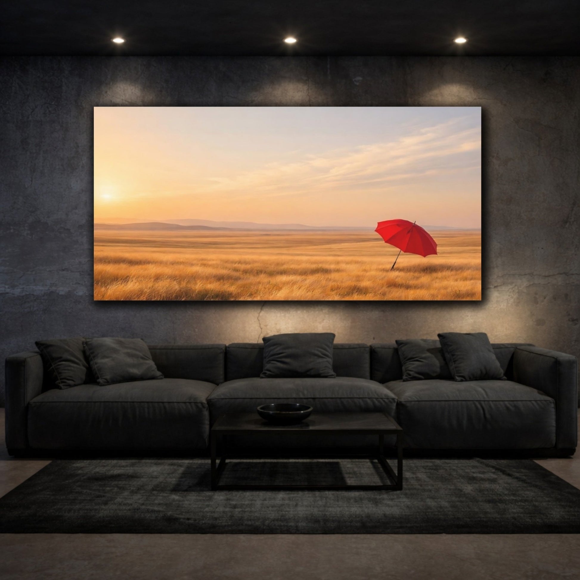Nature Red Umbrella Landscape - Canvas Wall Art Print - YesArtYes