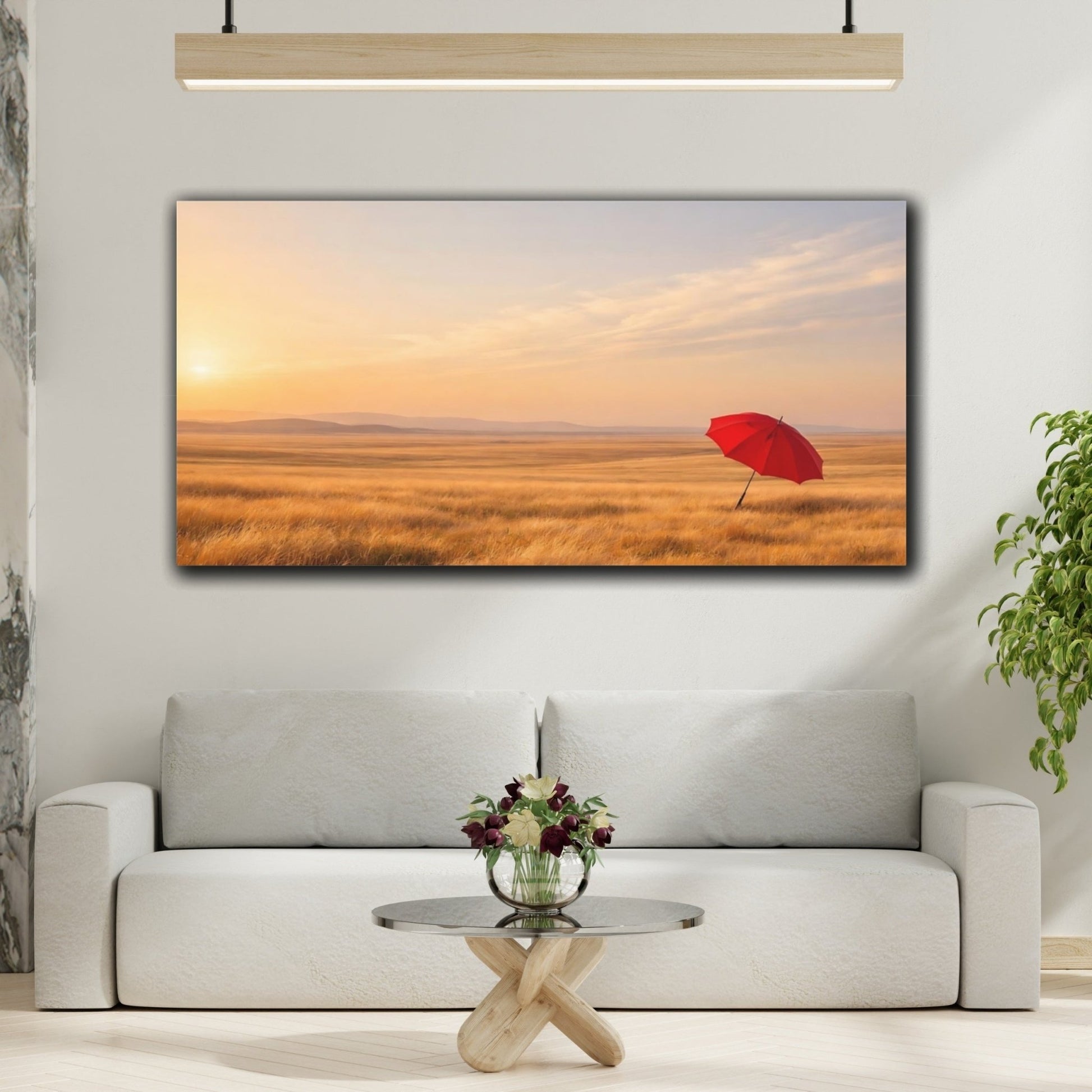 Nature Red Umbrella Landscape - Canvas Wall Art Print - YesArtYes