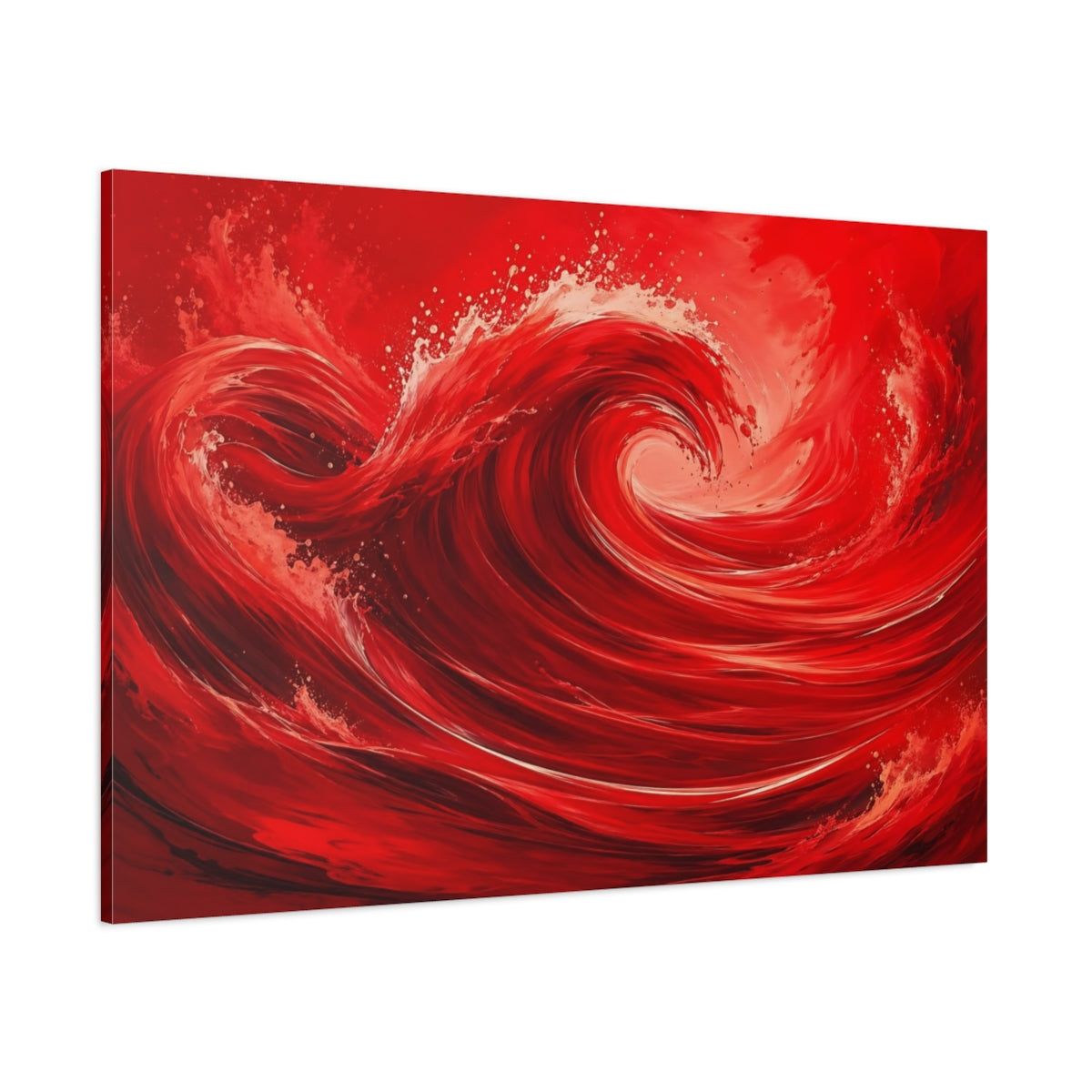 Side Mockup 1. Nature Red Wave Red Abstract shown as stretched canvas wall art