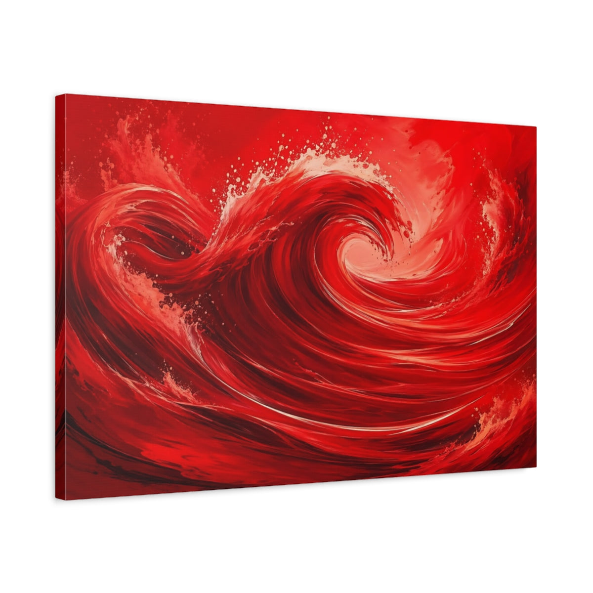 Side Mockup 2. Nature Red Wave Red Abstract shown as stretched canvas wall art