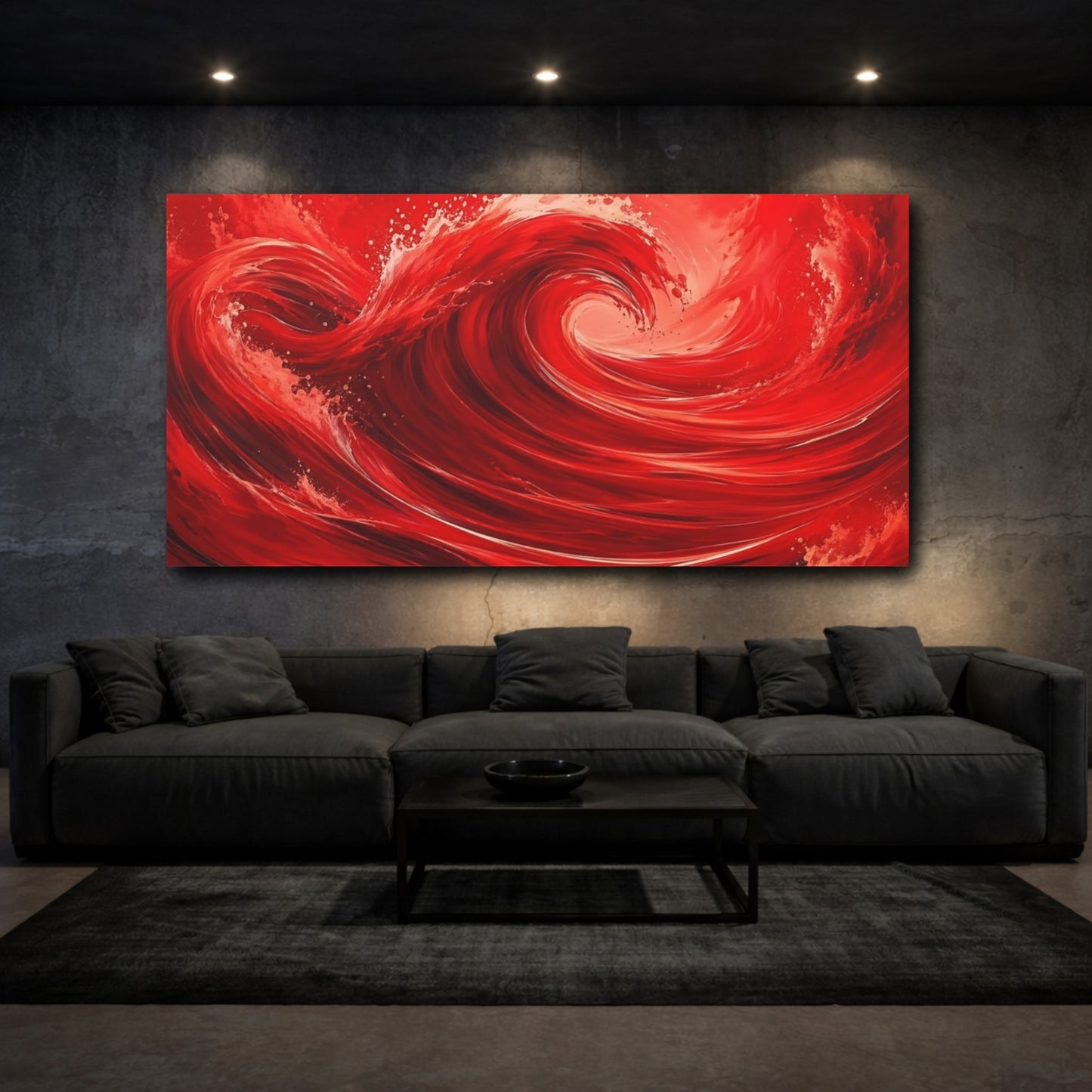 Mockup 2. Nature Red Wave Red And White shown as stretched canvas wall art