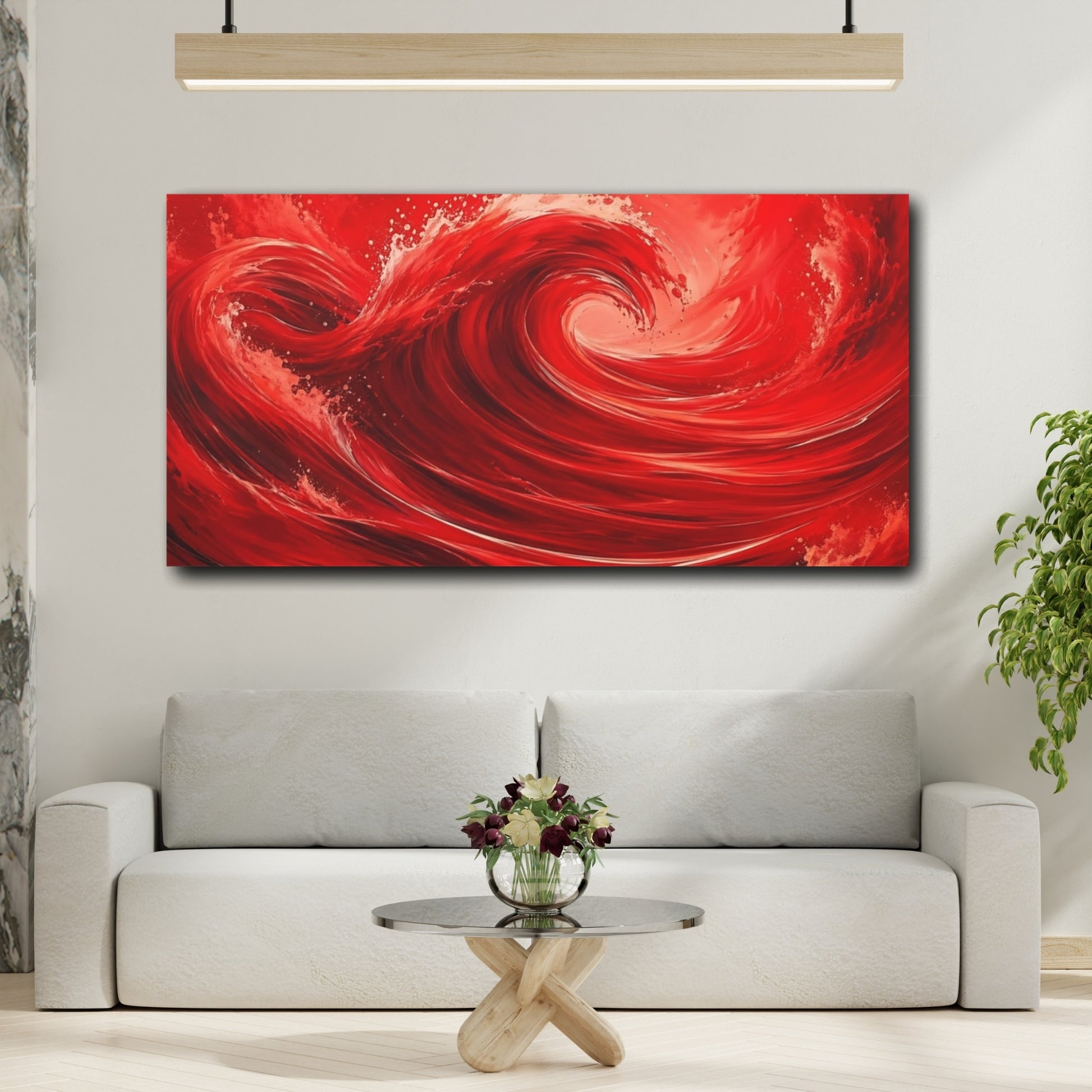 Mockup 3. Nature Red Wave Red And White shown as stretched canvas wall art