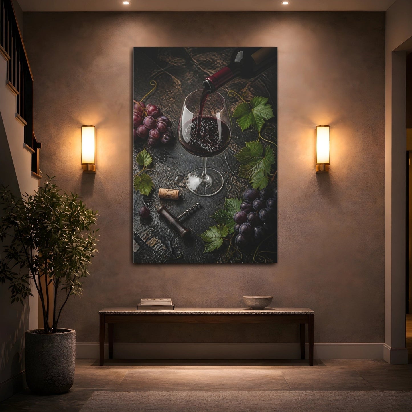Nature Red Wine Art Canvas Print – Dining Room, Area Wall, Maroon, Black - YesArtYes
