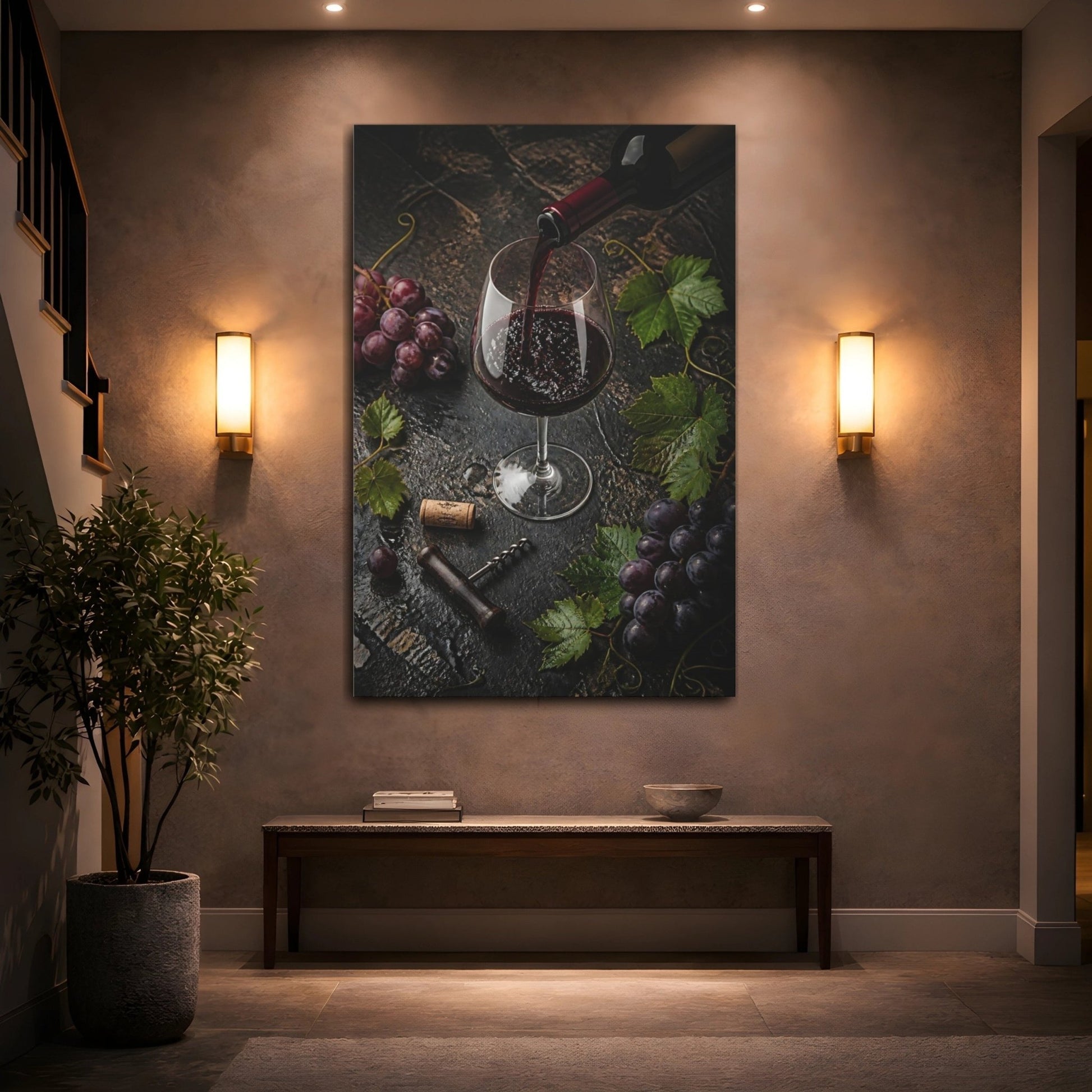 Nature Red Wine Art Canvas Print – Dining Room, Area Wall, Maroon, Black - YesArtYes