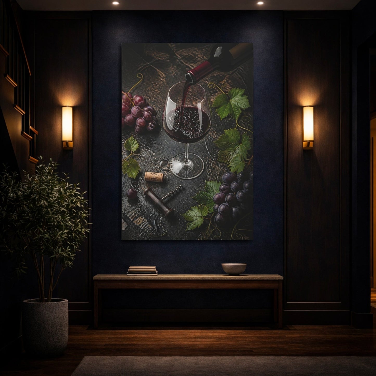 Nature Red Wine Art Canvas Print – Dining Room, Area Wall, Maroon, Black - YesArtYes