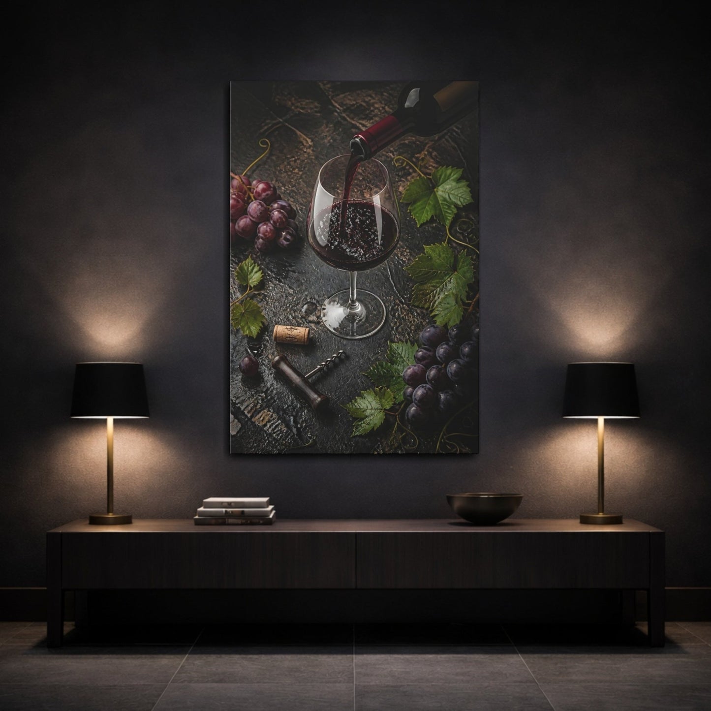Nature Red Wine Art Canvas Print – Dining Room, Area Wall, Maroon, Black - YesArtYes
