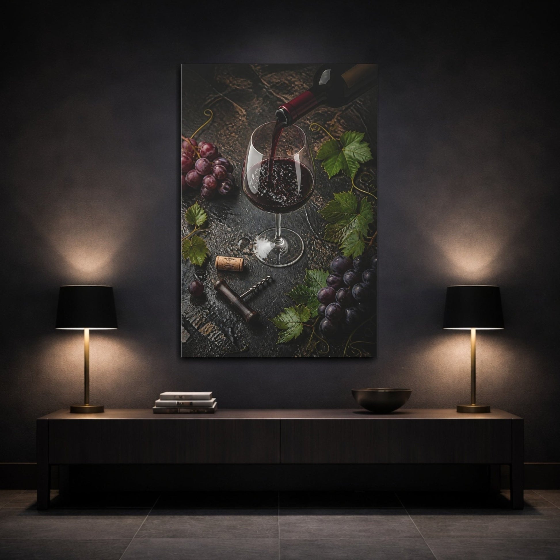Nature Red Wine Art Canvas Print – Dining Room, Area Wall, Maroon, Black - YesArtYes