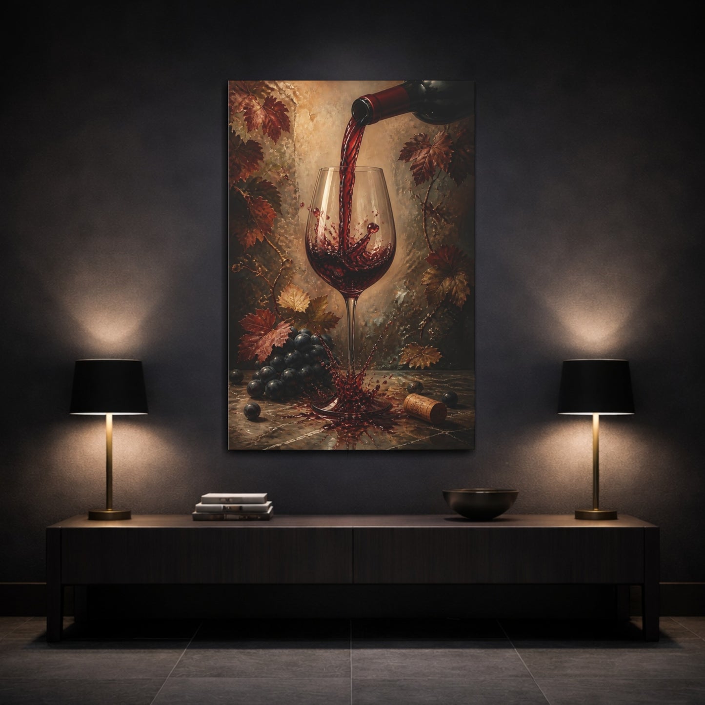 Mockup 3. Nature Red Wine Red Wine Splash shown as stretched canvas wall art