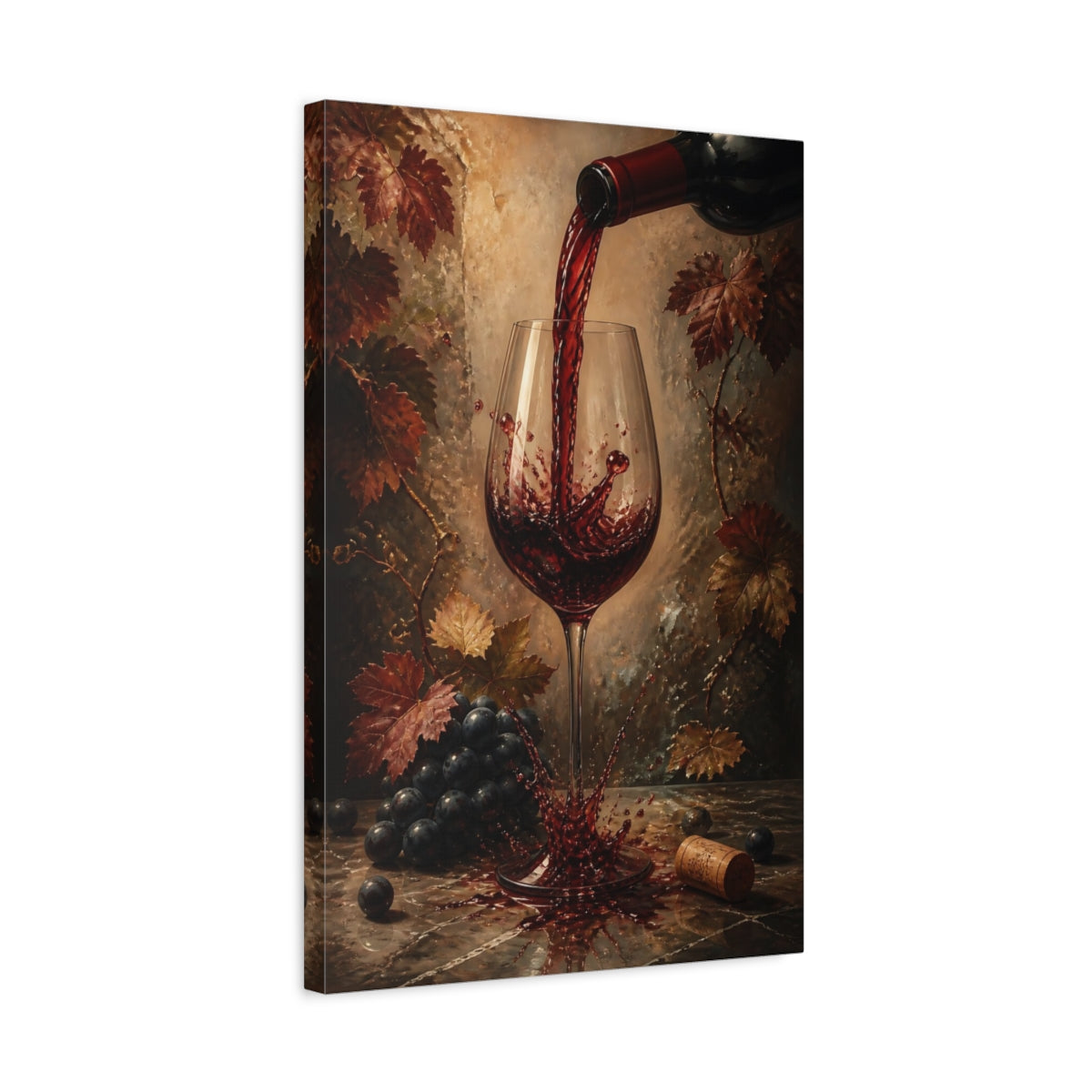 Side Mockup 3. Nature Red Wine Red Wine Splash shown as stretched canvas wall art