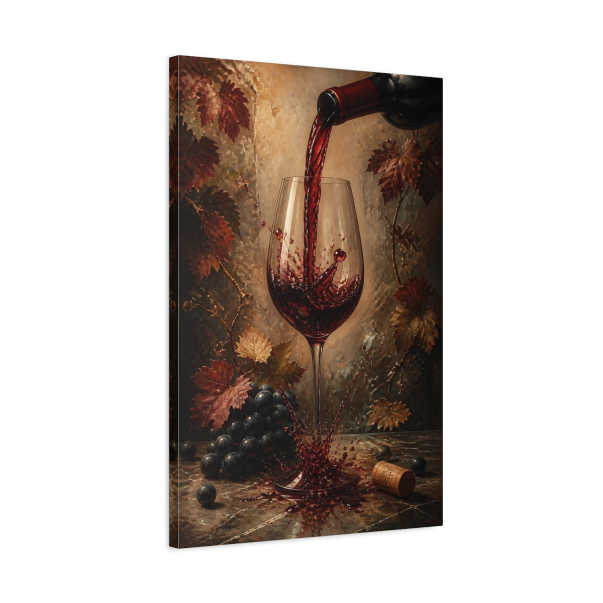 Side Mockup 2. Nature Red Wine Red Wine Splash shown as stretched canvas wall art