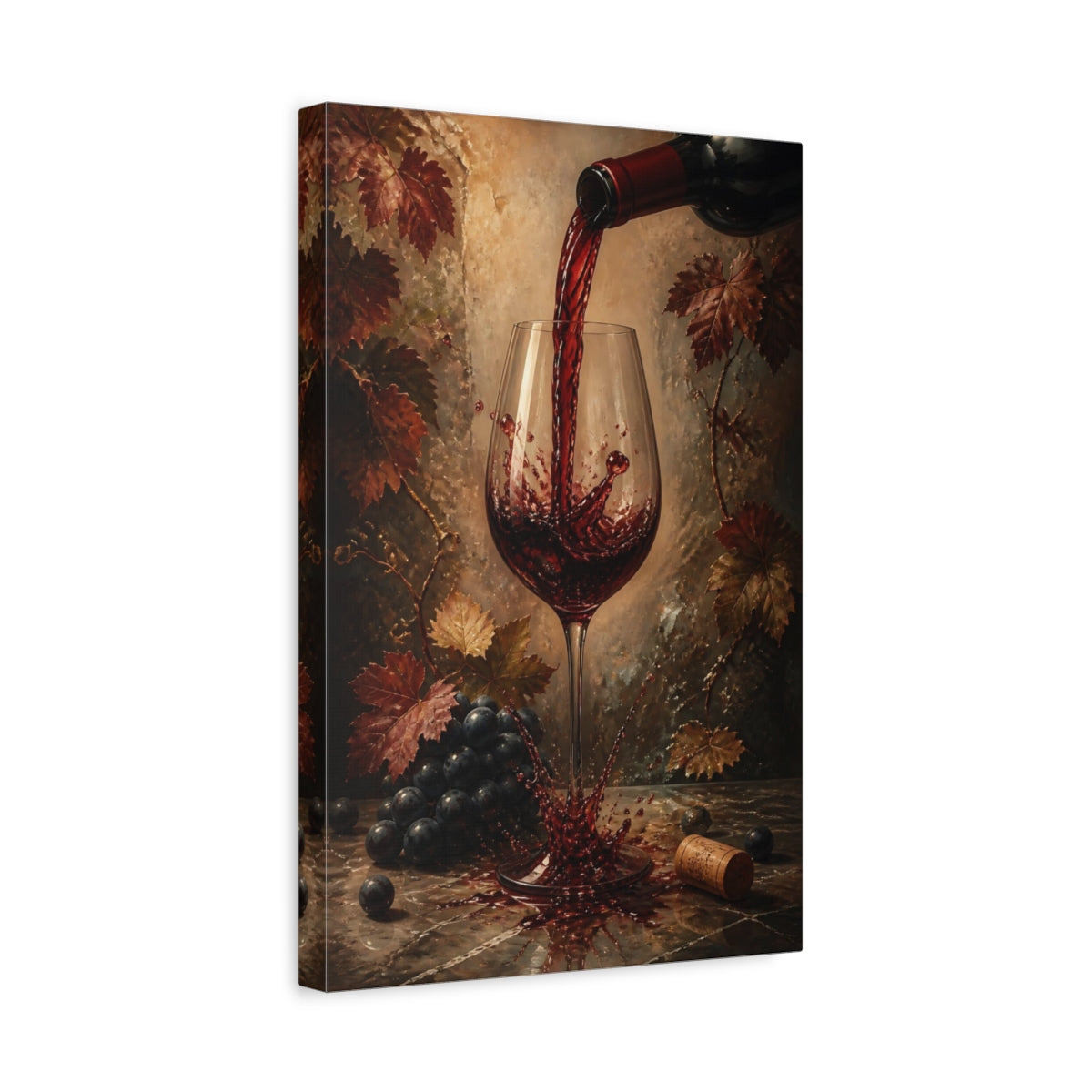 Side Mockup 4. Nature Red Wine Red Wine Splash shown as stretched canvas wall art