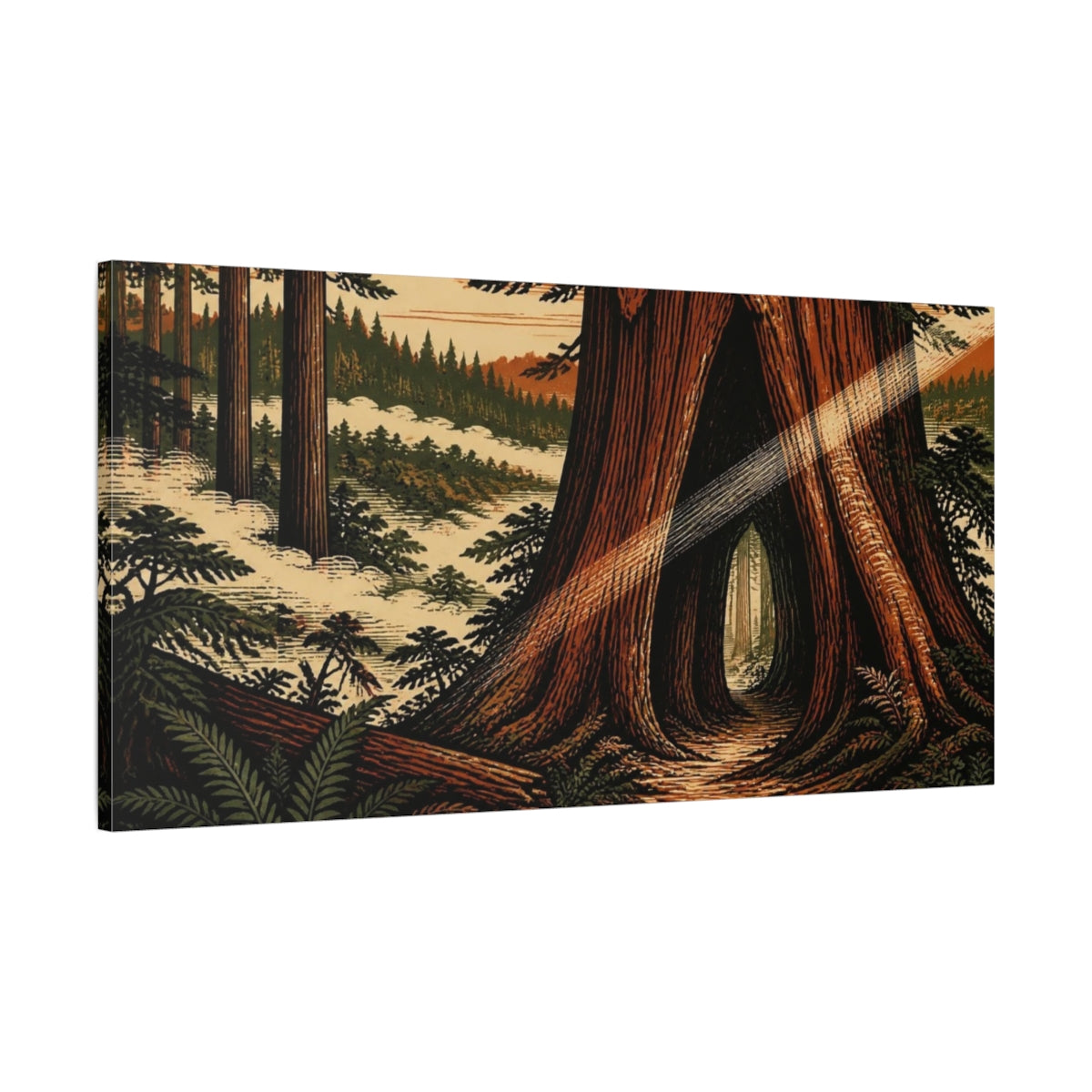 Main Mockup. Nature Redwood Hollow shown as canvas print