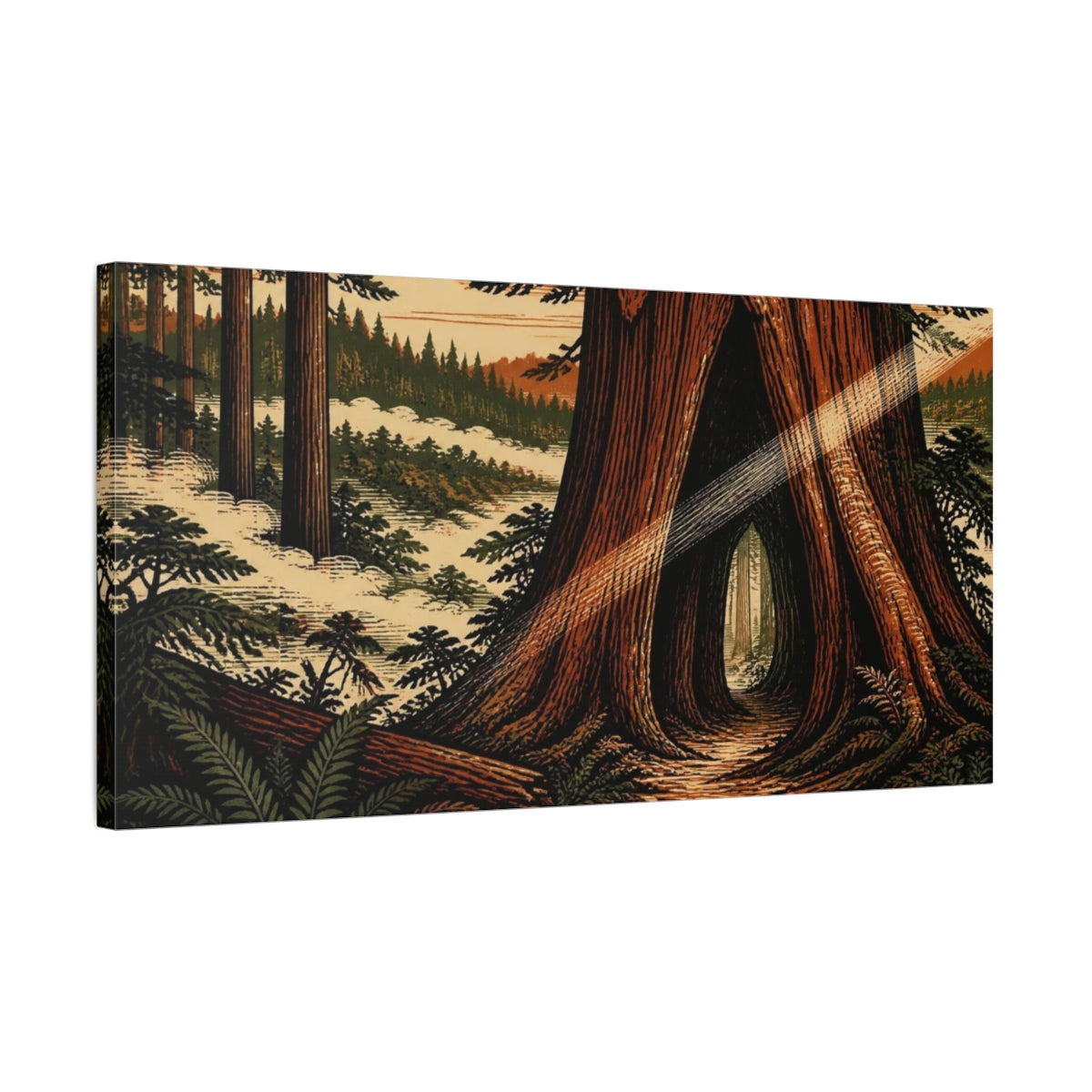 Side Mockup 1. Nature Redwood Hollow shown as canvas print