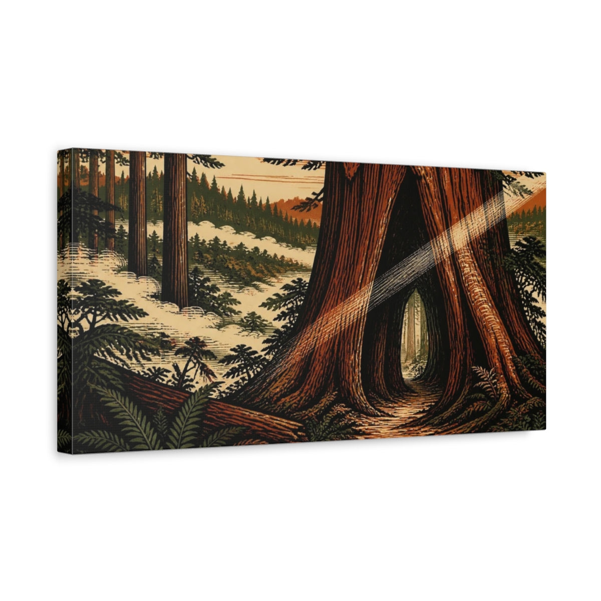 Side Mockup 3. Nature Redwood Hollow shown as canvas print