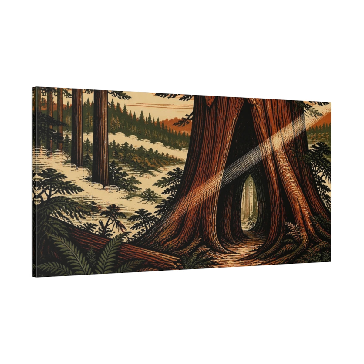 Side Mockup 2. Nature Redwood Hollow shown as canvas print