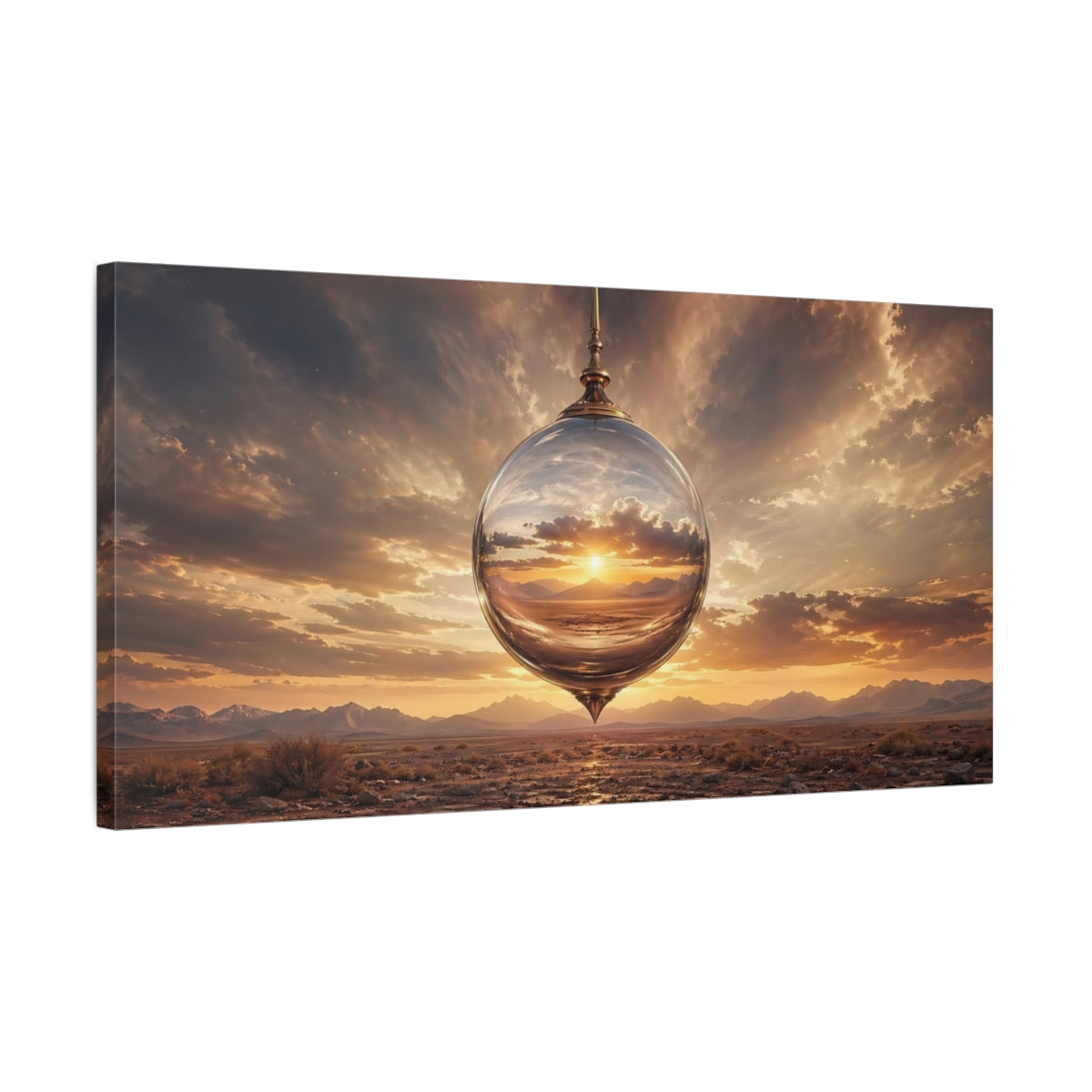 Side Mockup 1. Nature Reflective Orb Desert Sunset shown as stretched canvas wall art