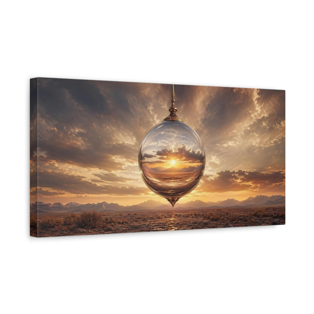 Side Mockup 3. Nature Reflective Orb Desert Sunset shown as stretched canvas wall art