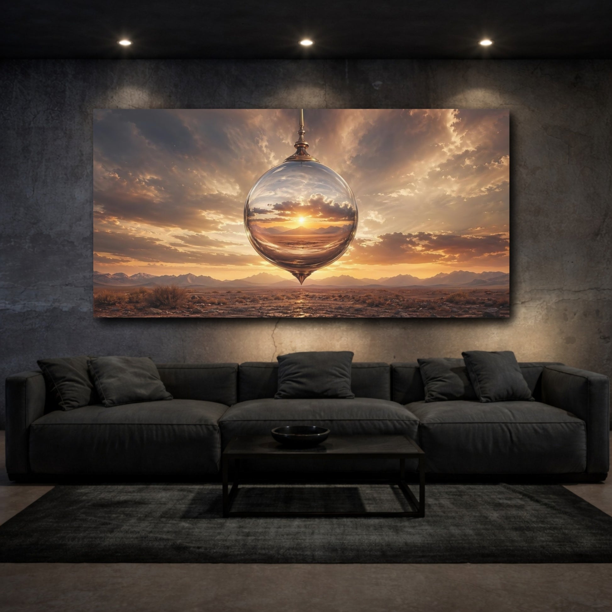 Mockup 2. Nature Reflective Orb Desert Sunset shown as stretched canvas wall art