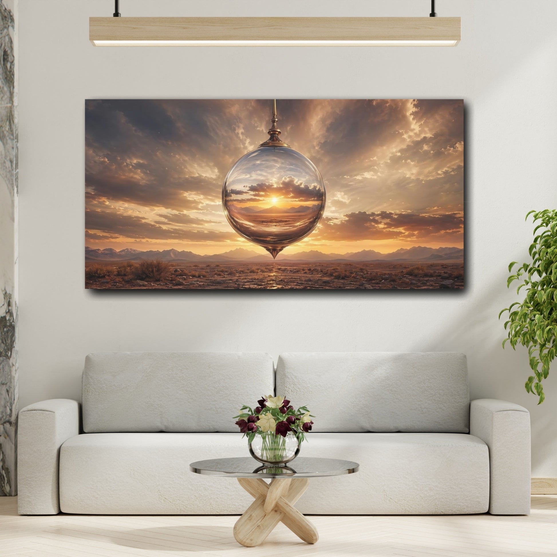 Mockup 3. Nature Reflective Orb Desert Sunset shown as stretched canvas wall art