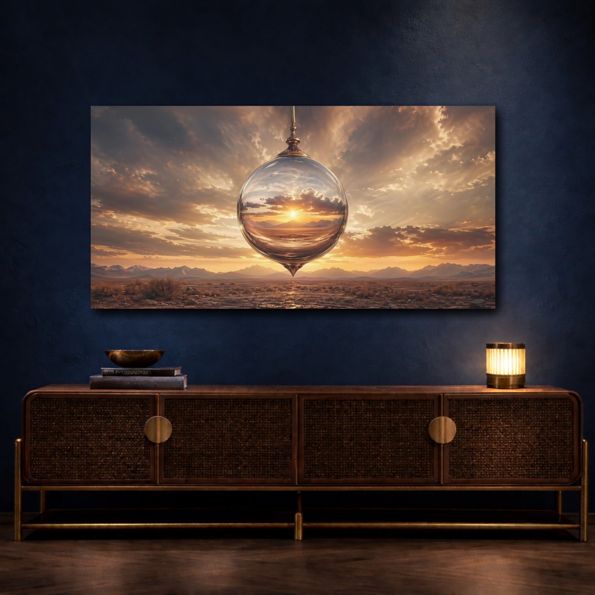 Mockup 4. Nature Reflective Orb Desert Sunset shown as stretched canvas wall art