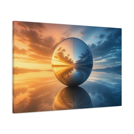 Main Mockup. Nature Reflective Sphere Orange And Blue shown as stretched canvas wall art