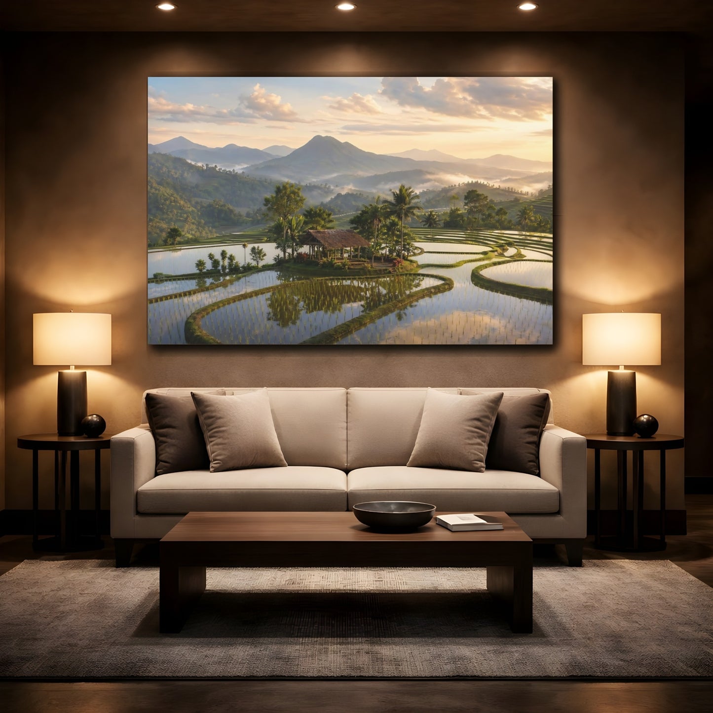 Mockup 2. Nature Rice Paddies Rice Terraces shown as stretched canvas wall art