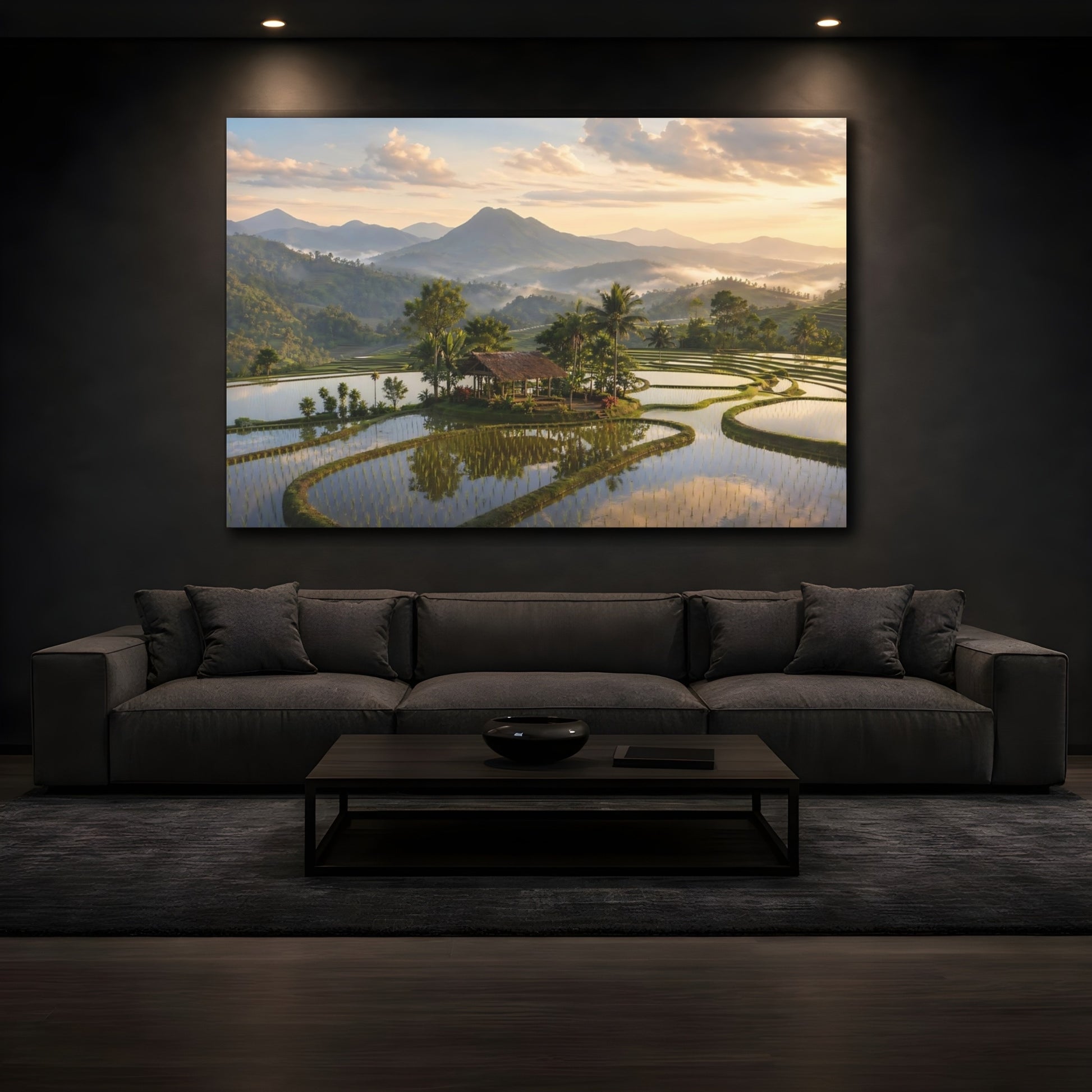 Mockup 3. Nature Rice Paddies Rice Terraces shown as stretched canvas wall art