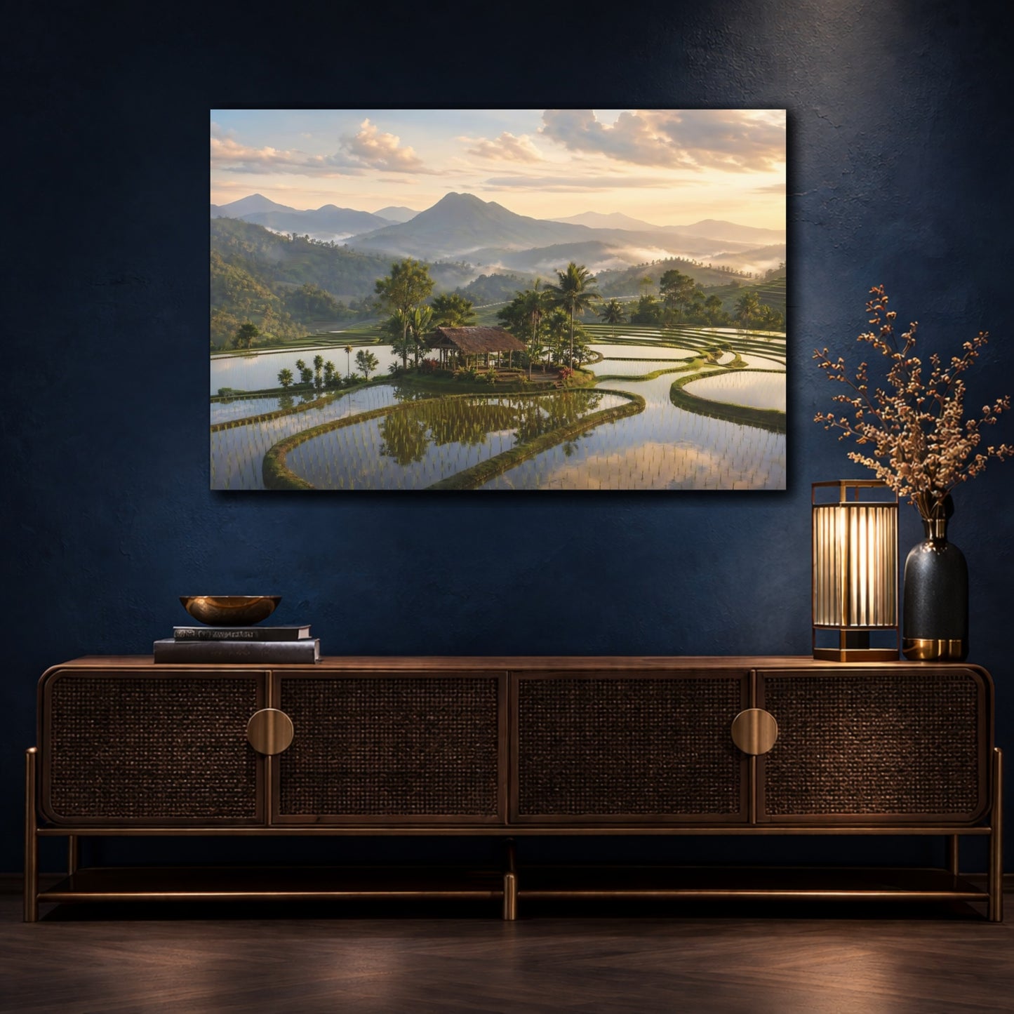 Mockup 4. Nature Rice Paddies Rice Terraces shown as stretched canvas wall art