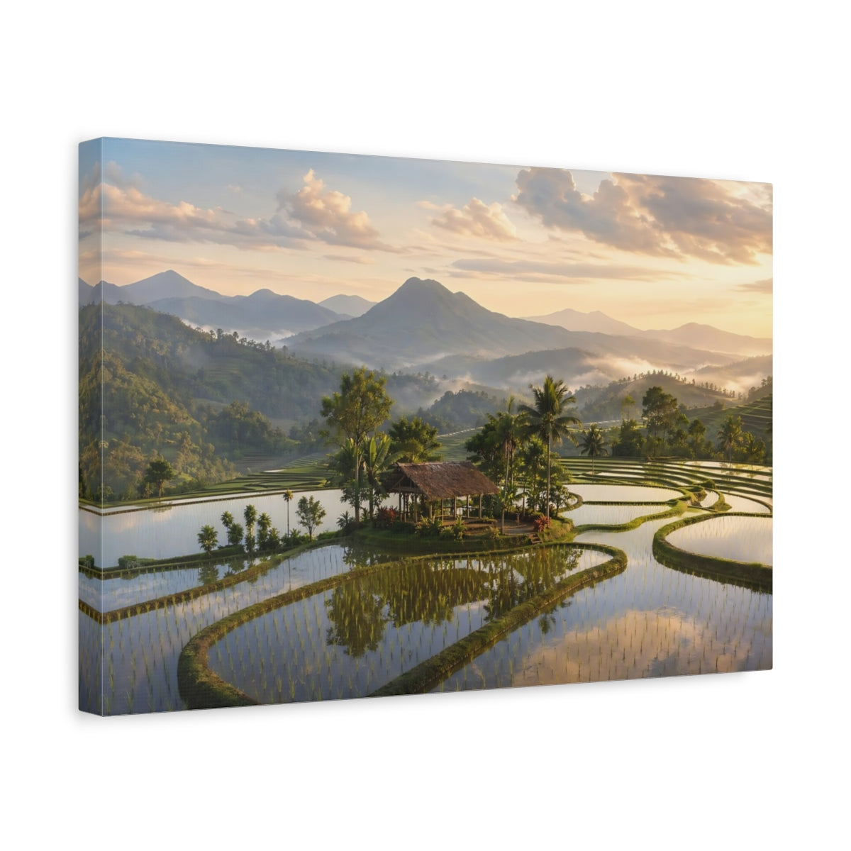 Side Mockup 4. Nature Rice Paddies Rice Terraces shown as stretched canvas wall art