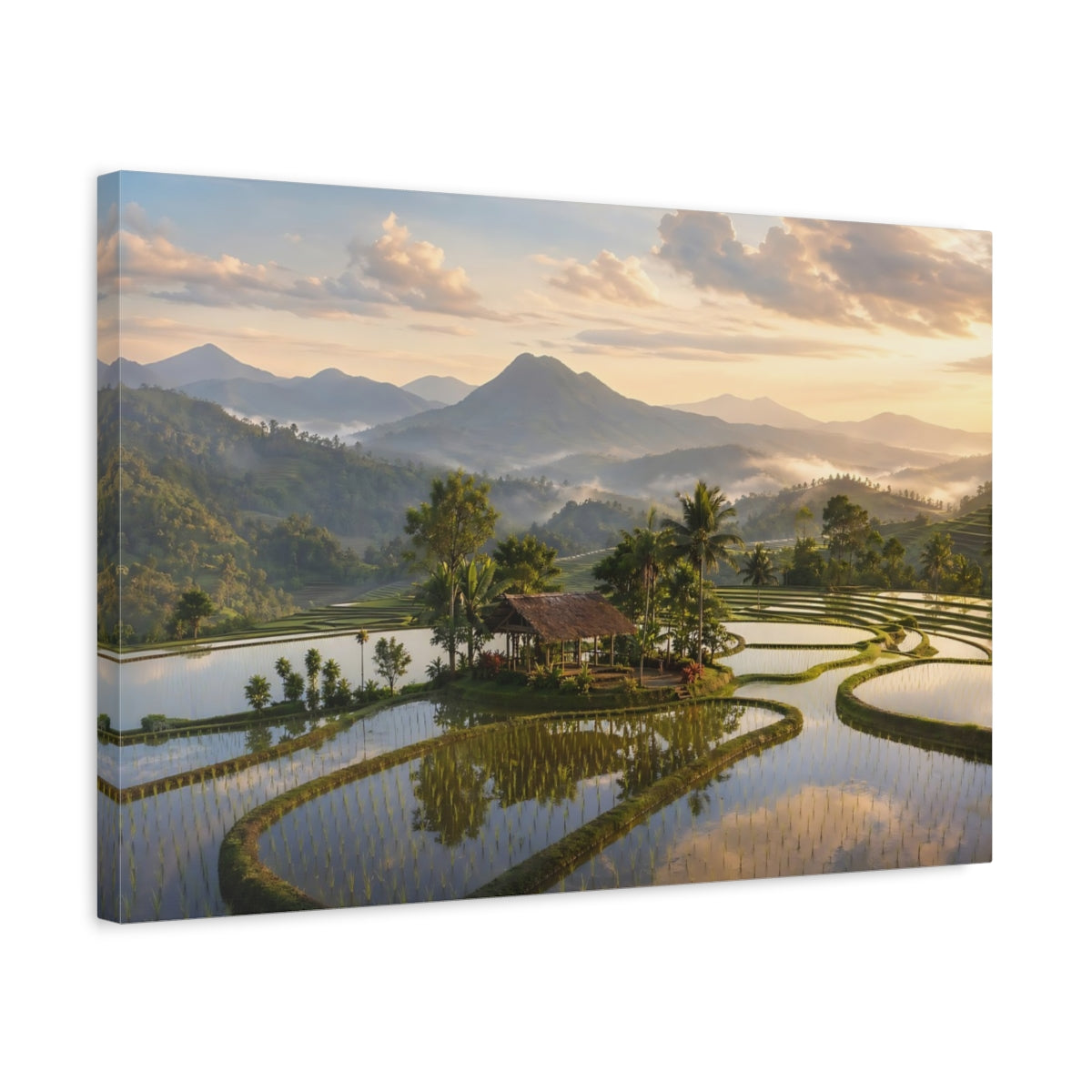 Side Mockup 3. Nature Rice Paddies Rice Terraces shown as stretched canvas wall art