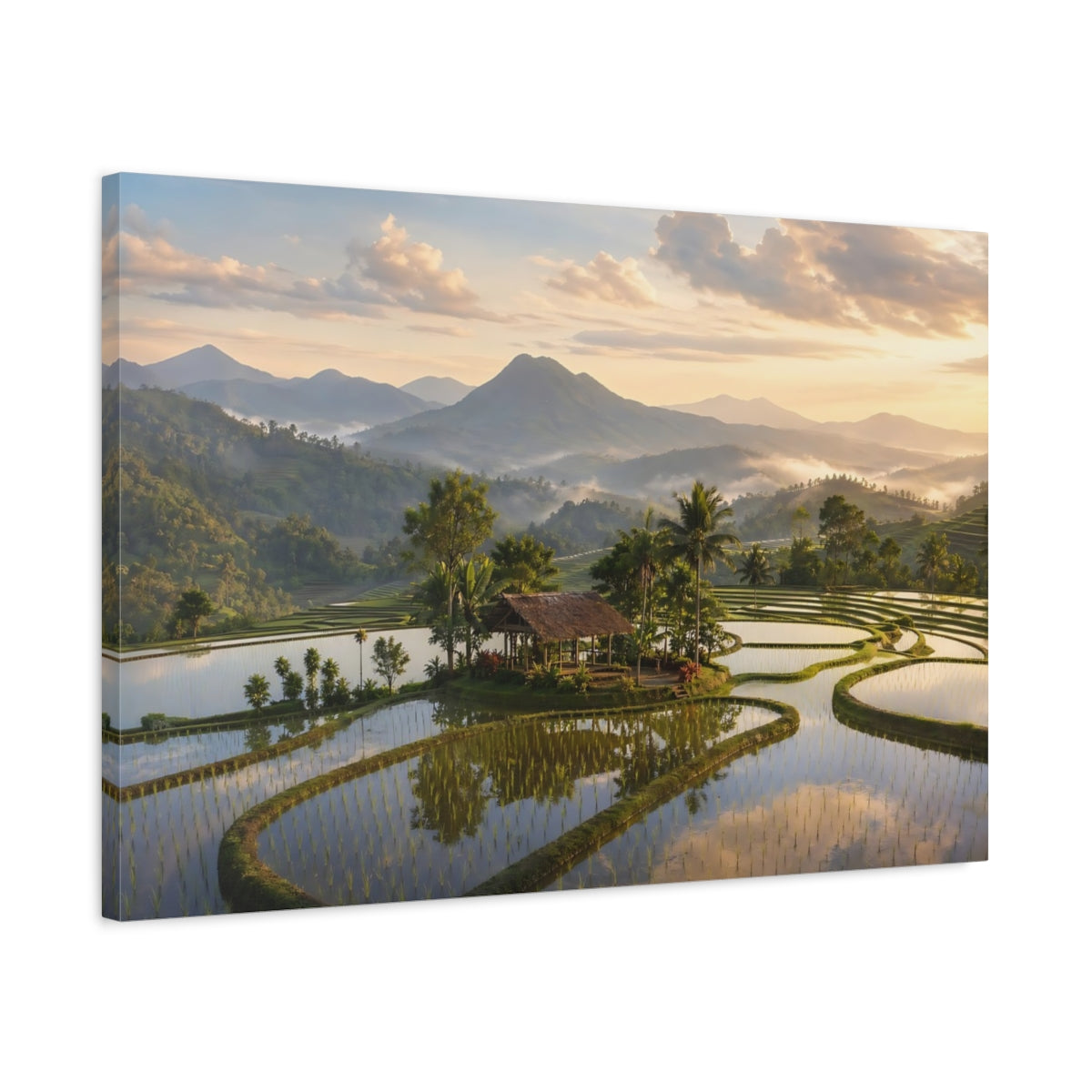 Side Mockup 2. Nature Rice Paddies Rice Terraces shown as stretched canvas wall art