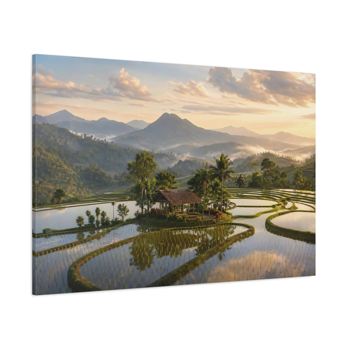 Side Mockup 1. Nature Rice Paddies Rice Terraces shown as stretched canvas wall art