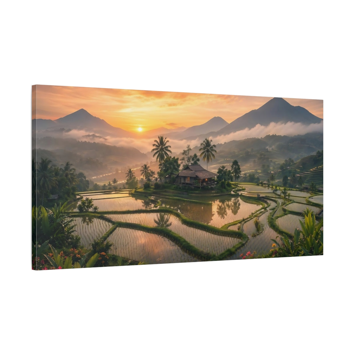 Main Mockup. Nature Rice Terrace Tropical Sunset shown as stretched canvas wall art
