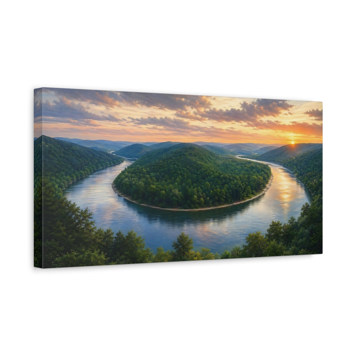 Side Mockup 3. Nature River Bend Lush River Bend shown as stretched canvas wall art