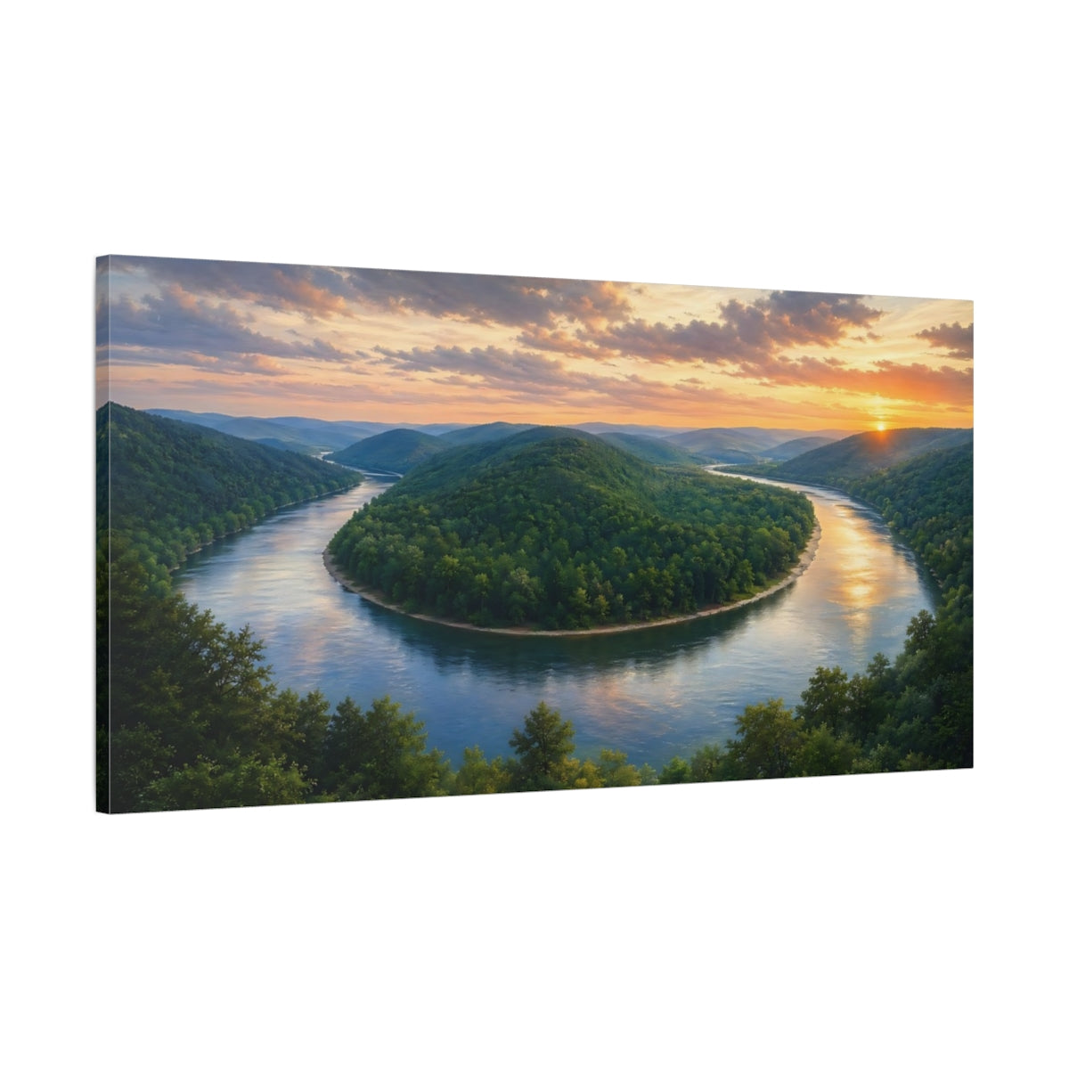 Main Mockup. Nature River Bend Lush River Bend shown as stretched canvas wall art