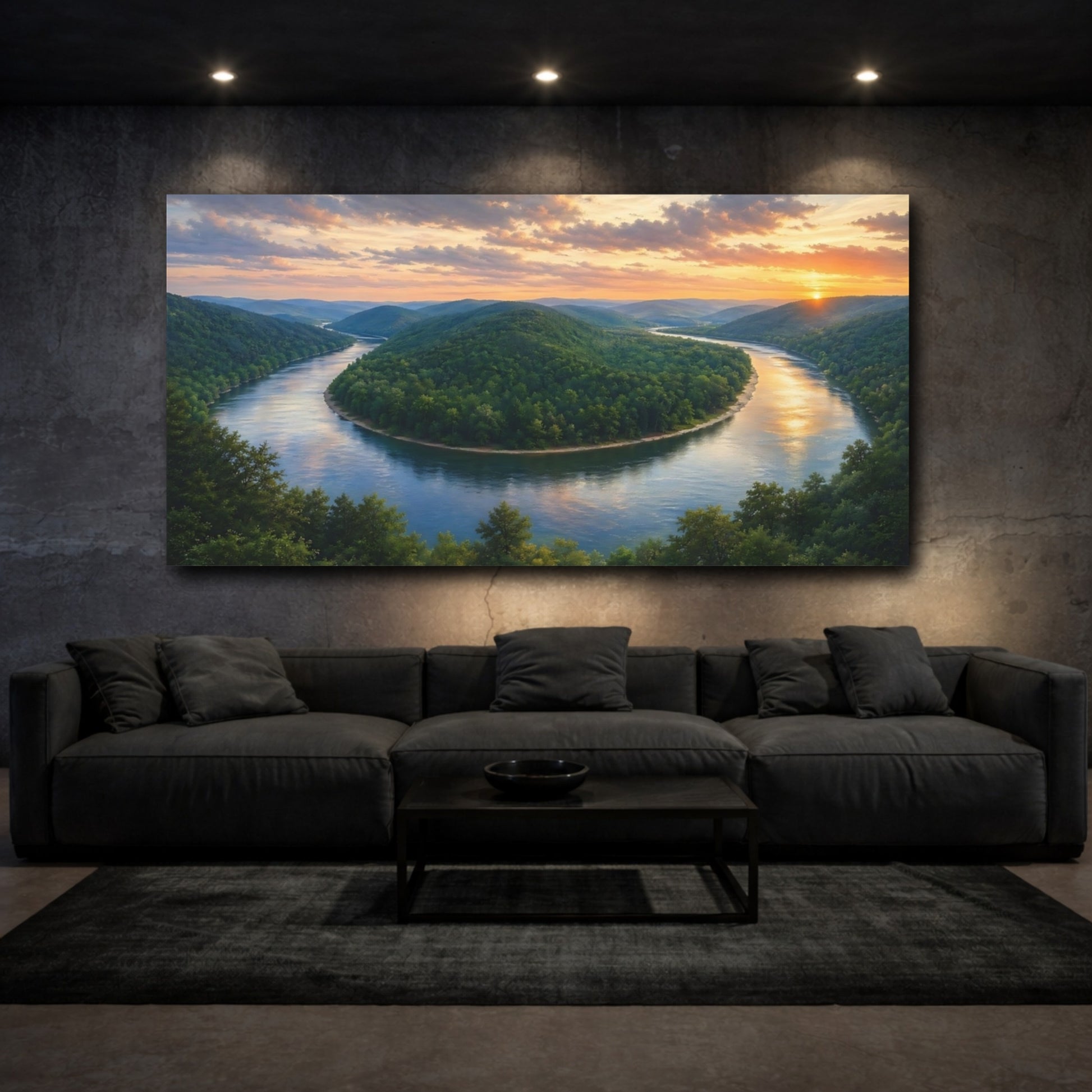 Mockup 2. Nature River Bend Lush River Bend shown as stretched canvas wall art