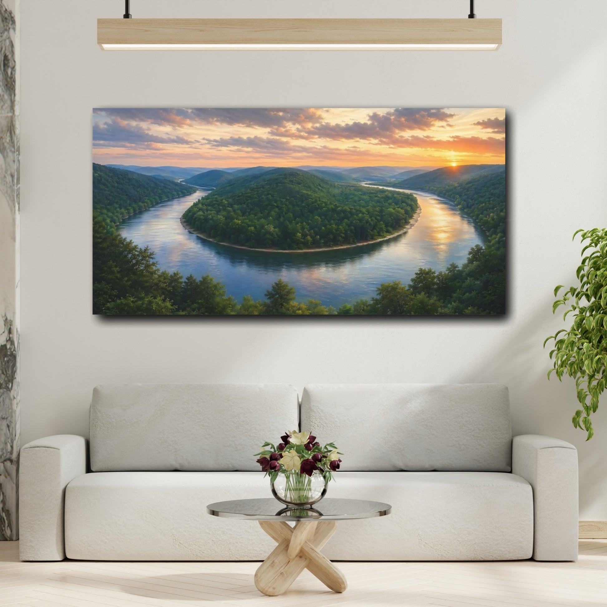 Mockup 3. Nature River Bend Lush River Bend shown as stretched canvas wall art