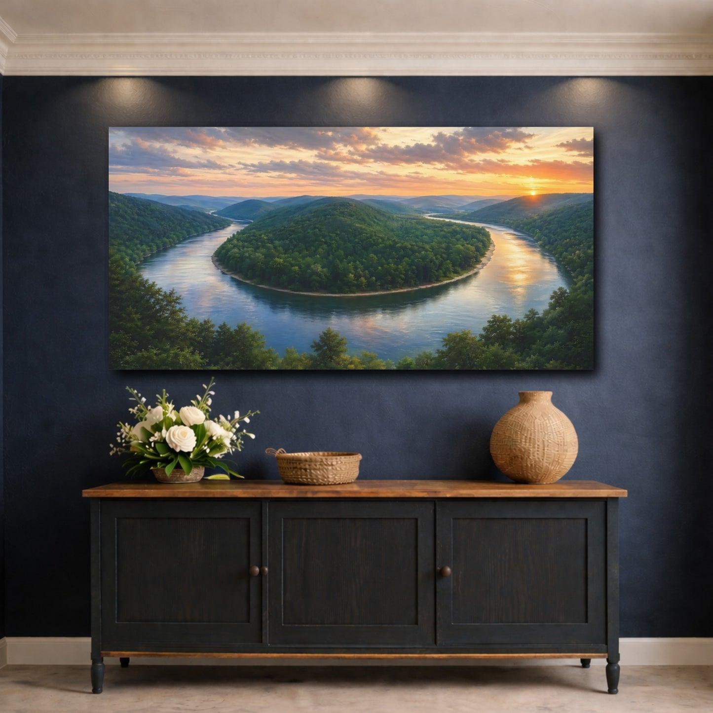 Mockup 4. Nature River Bend Lush River Bend shown as stretched canvas wall art